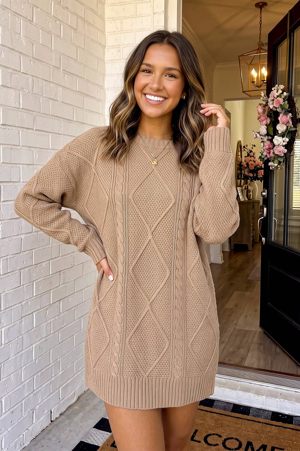 Cable Knit Loose Fit Sweater Mini Dress