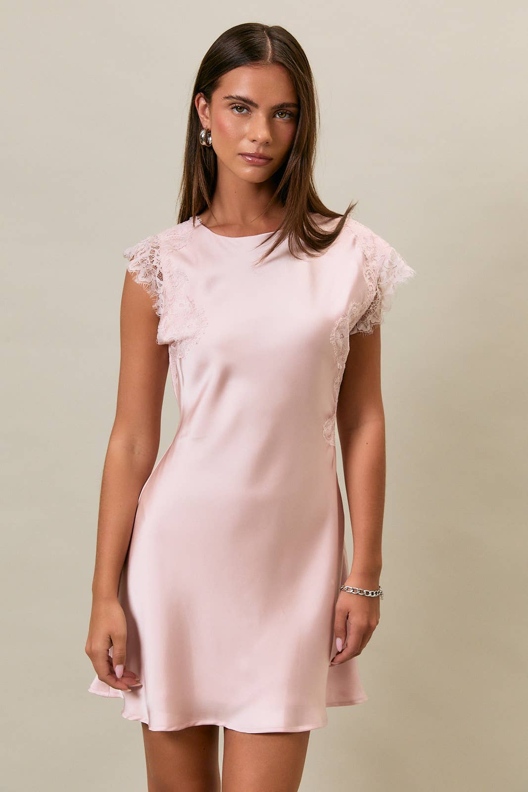 SLEEVELESS HIGH NECK LACE TRIM DETAIL DRESS