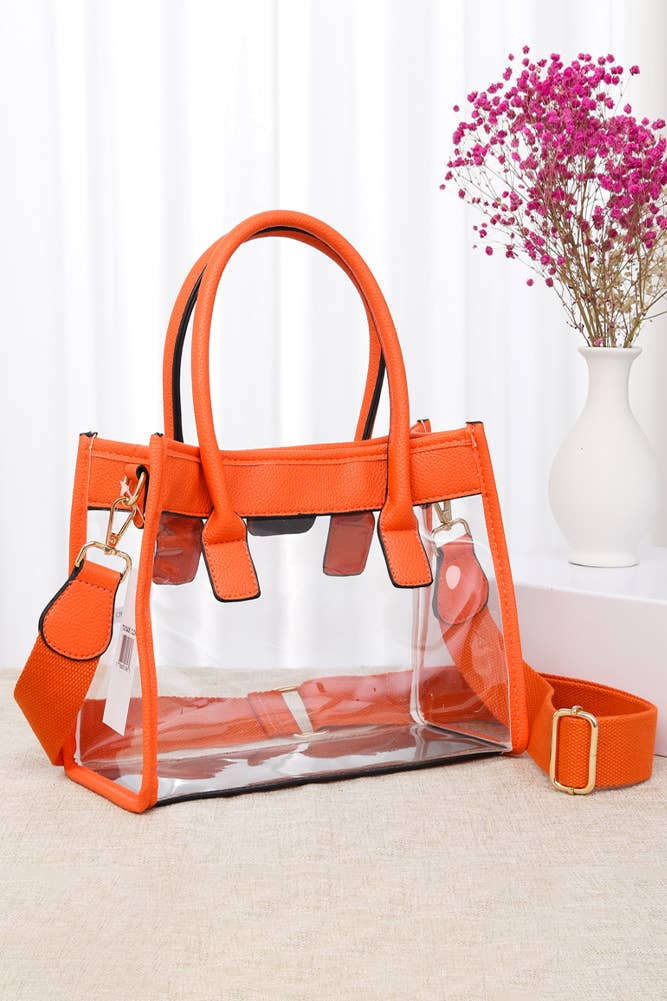 Color Trim Clear Hand Bag: Gold