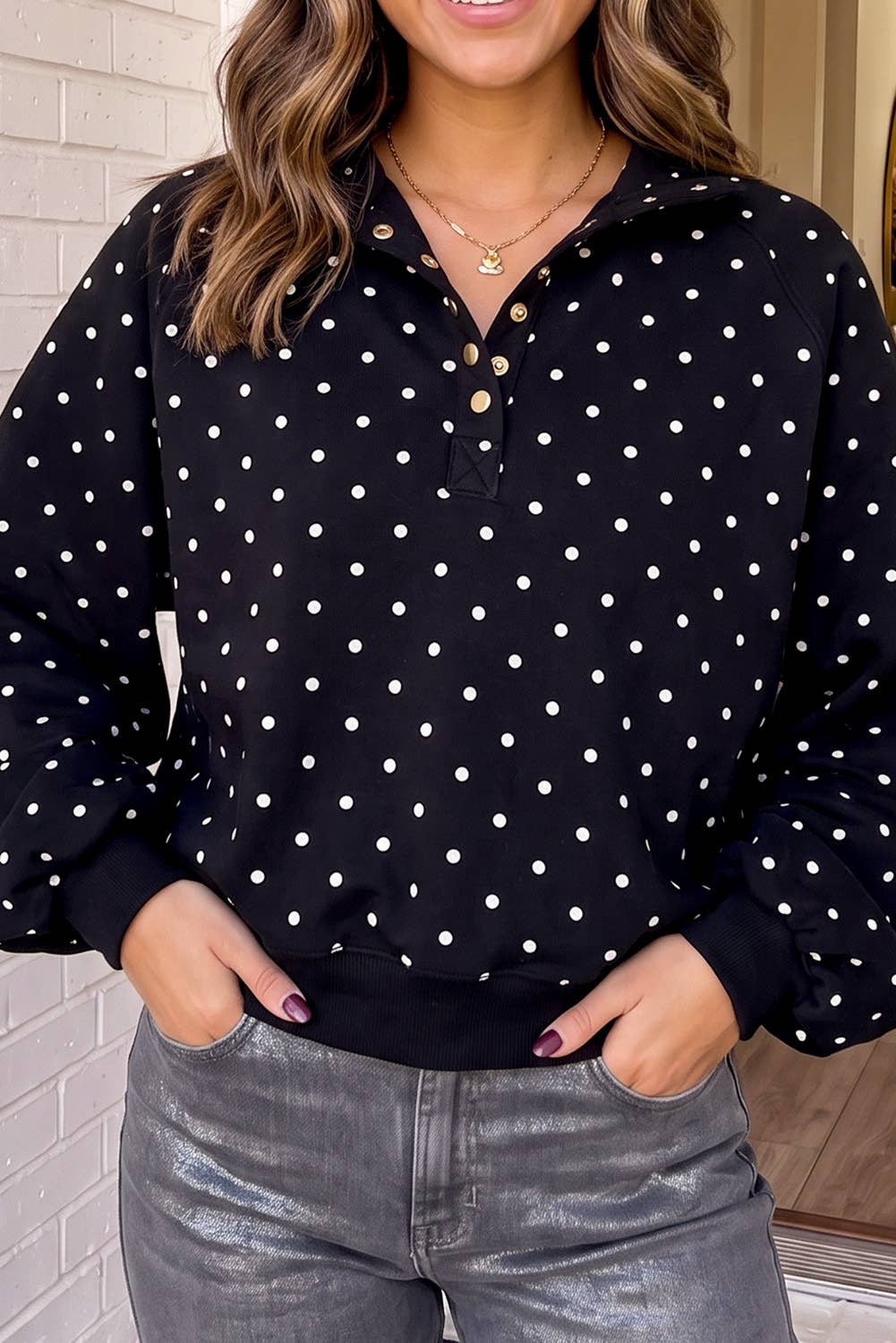 Strawberry Chip Polka Dot Pullover Sweatshirt