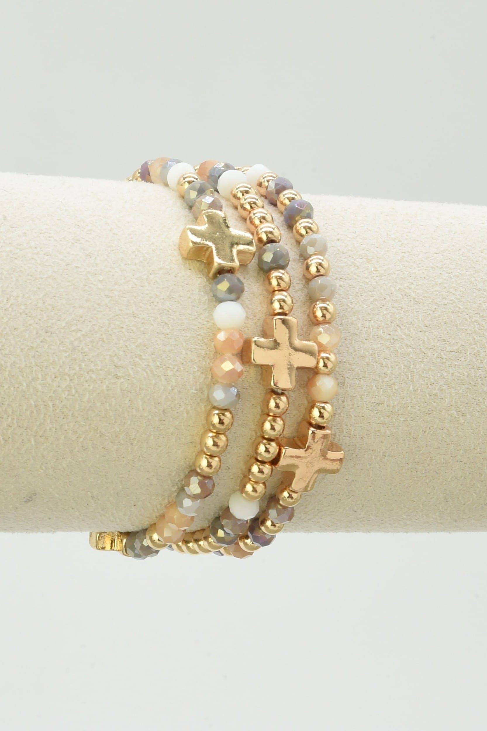 Clara Three-Piece Glass Bead Cross Bracelet Set