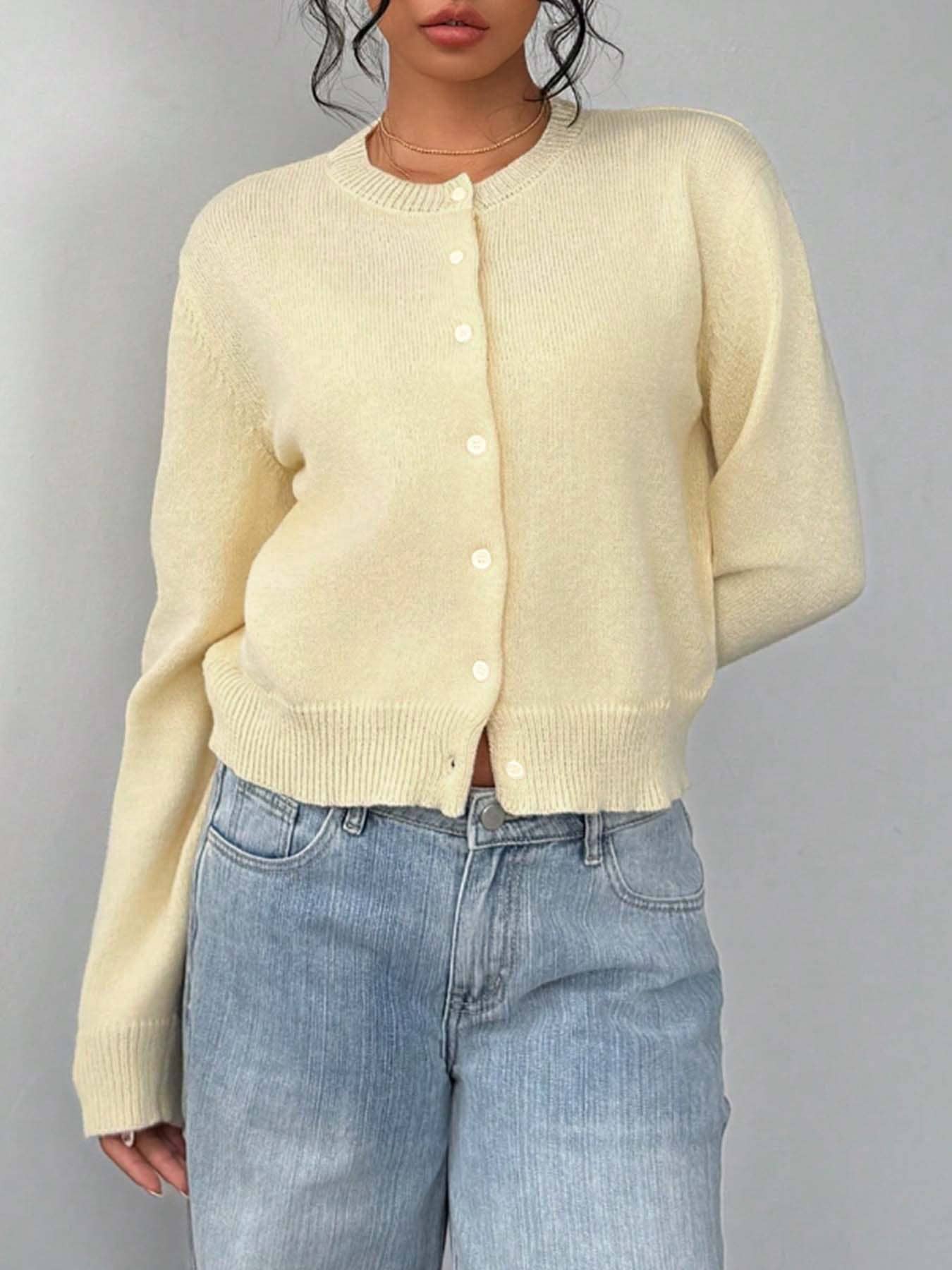 Soft Knit Button-Front Cropped Cardigan