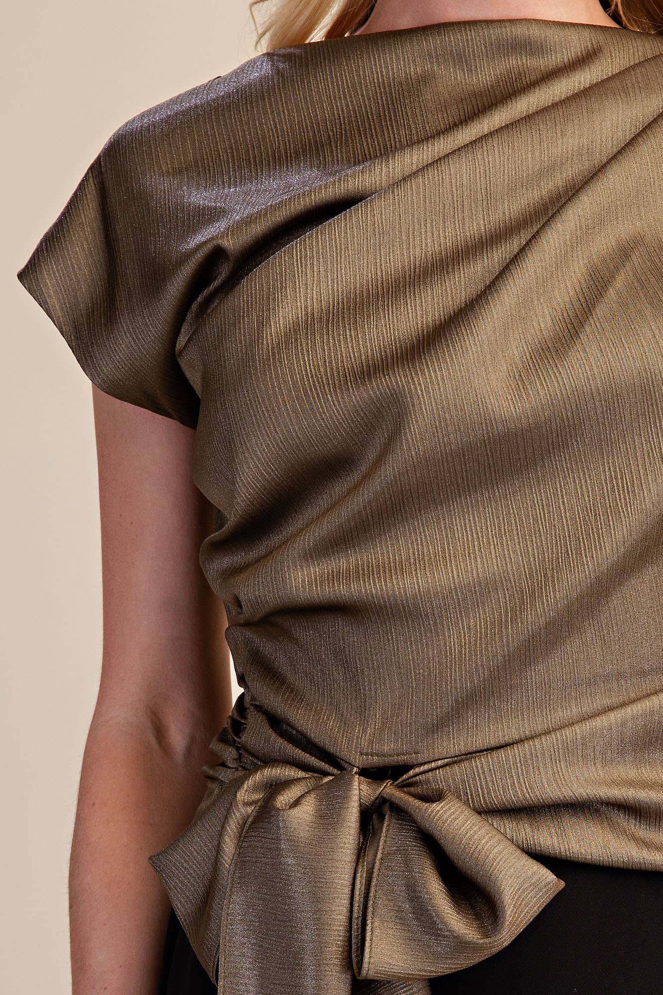 Asymmetrical Neck Waist Tie Blouse