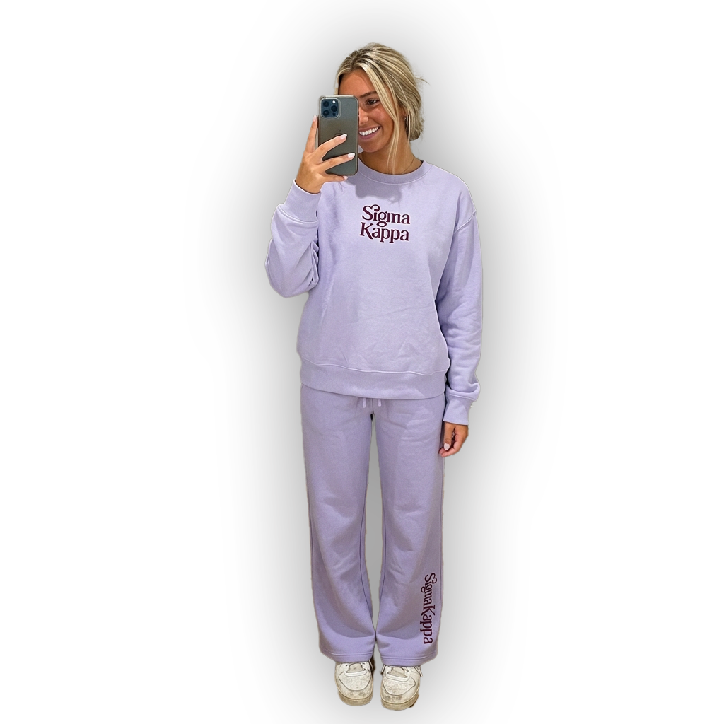 Sigma Kappa Orchid Wide Leg Sweatpants with Embroidered Logo