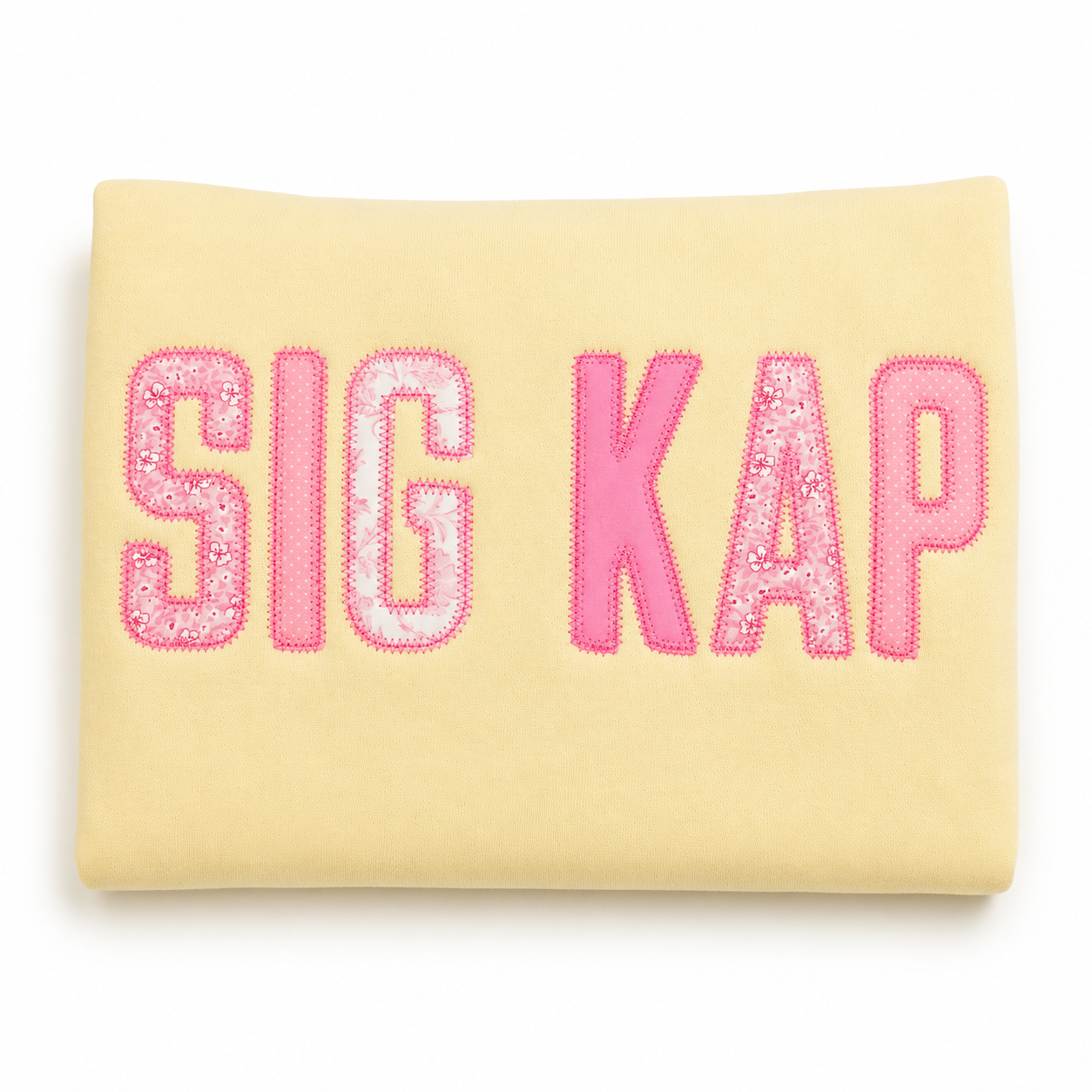 Sorority Pink Patchwork Applique Mock Neck Sweatshirt, Custom Embroidered Butter Crew Neck