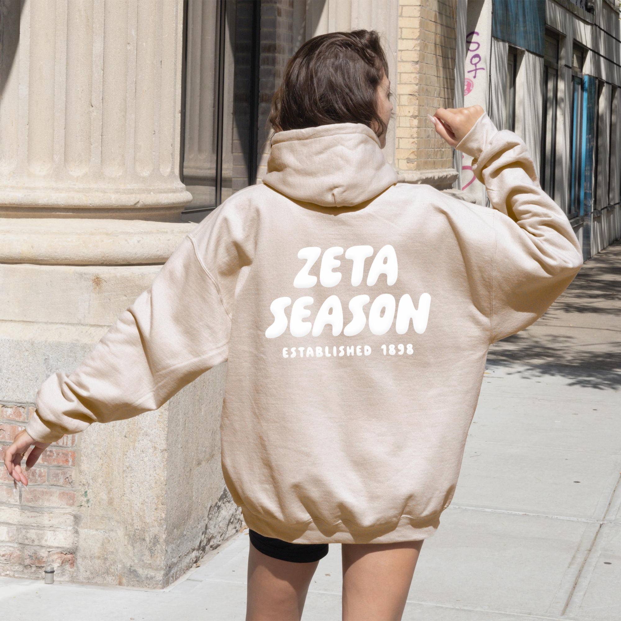 Zeta Tau Alpha Tan Hoodie with Puff Design - Foxy Season