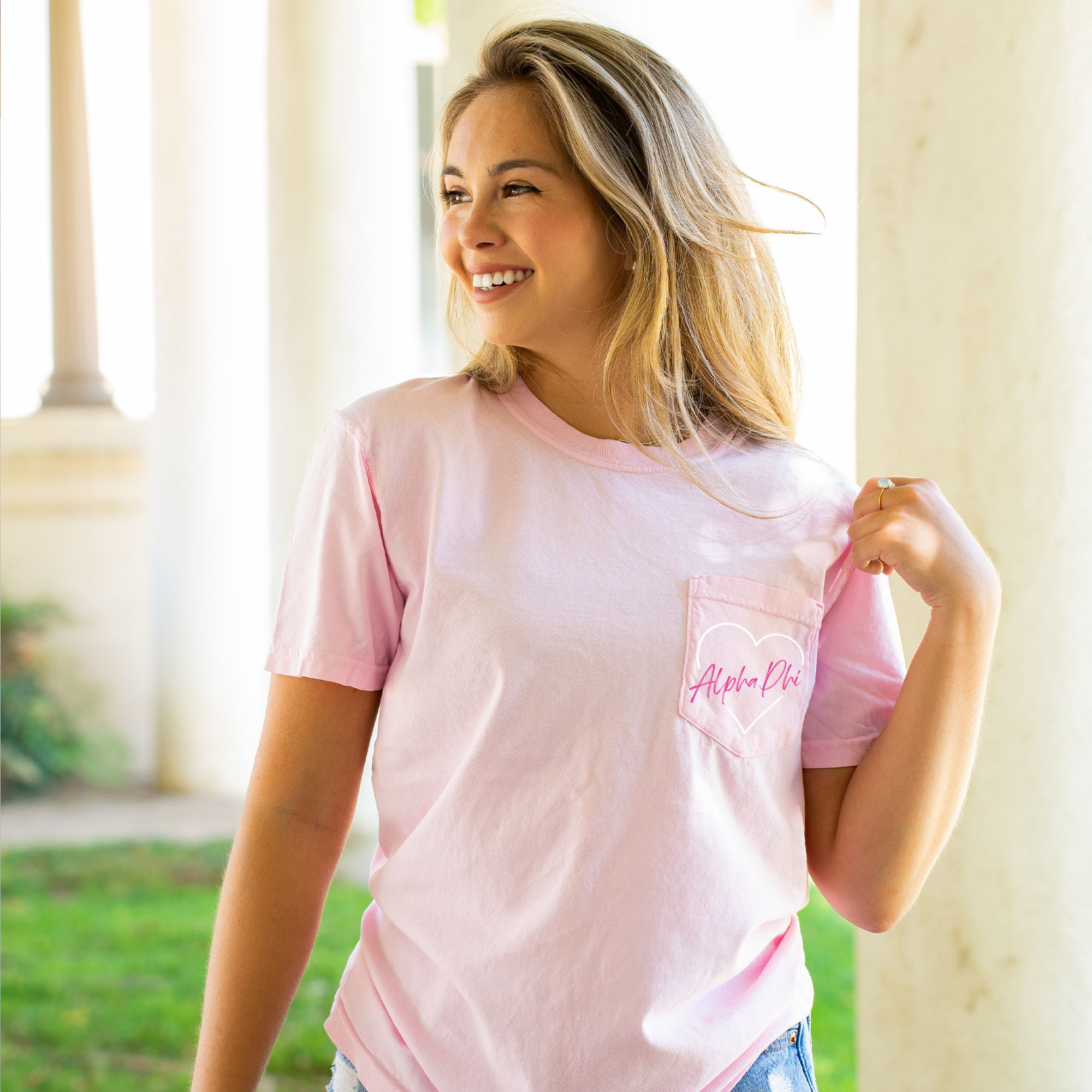 Alpha Phi Heart Pocket T-Shirt - Blossom - Go Greek Chic