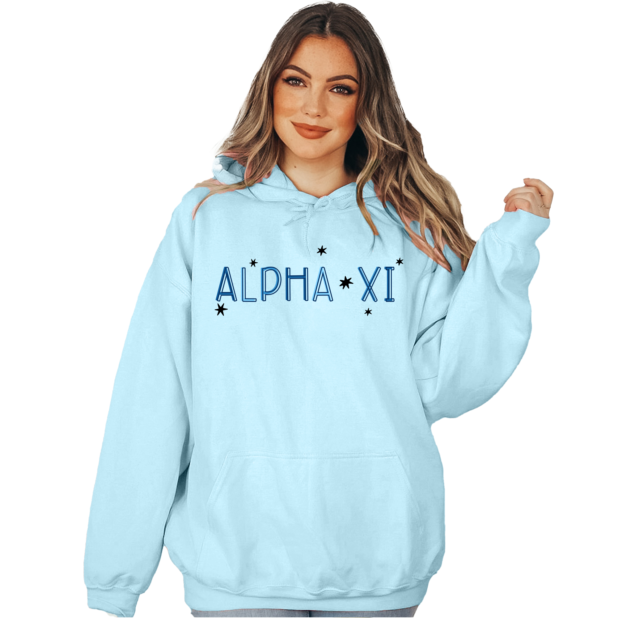 Alpha Xi Delta Hoodie - Sparkle, Blue Hoodie, Greek Apparel, Big Little Reveal, Initiation - Go Greek Chic