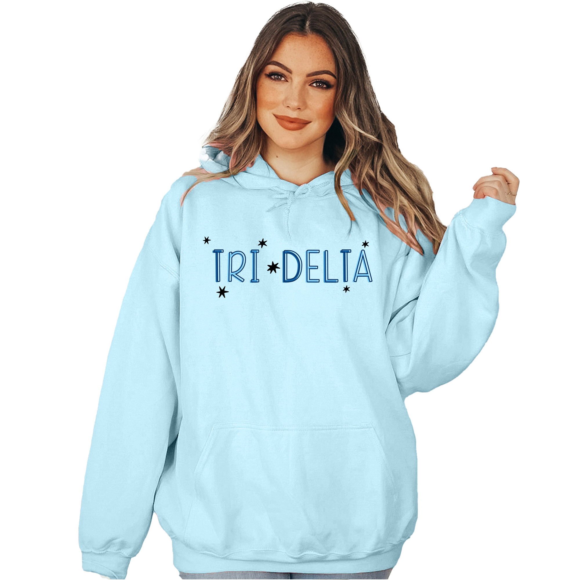 Delta Delta Delta Hoodie - Tri Delta, Sparkle, Blue Hoodie, Greek Apparel, Big Little Reveal, Initiation - Go Greek Chic