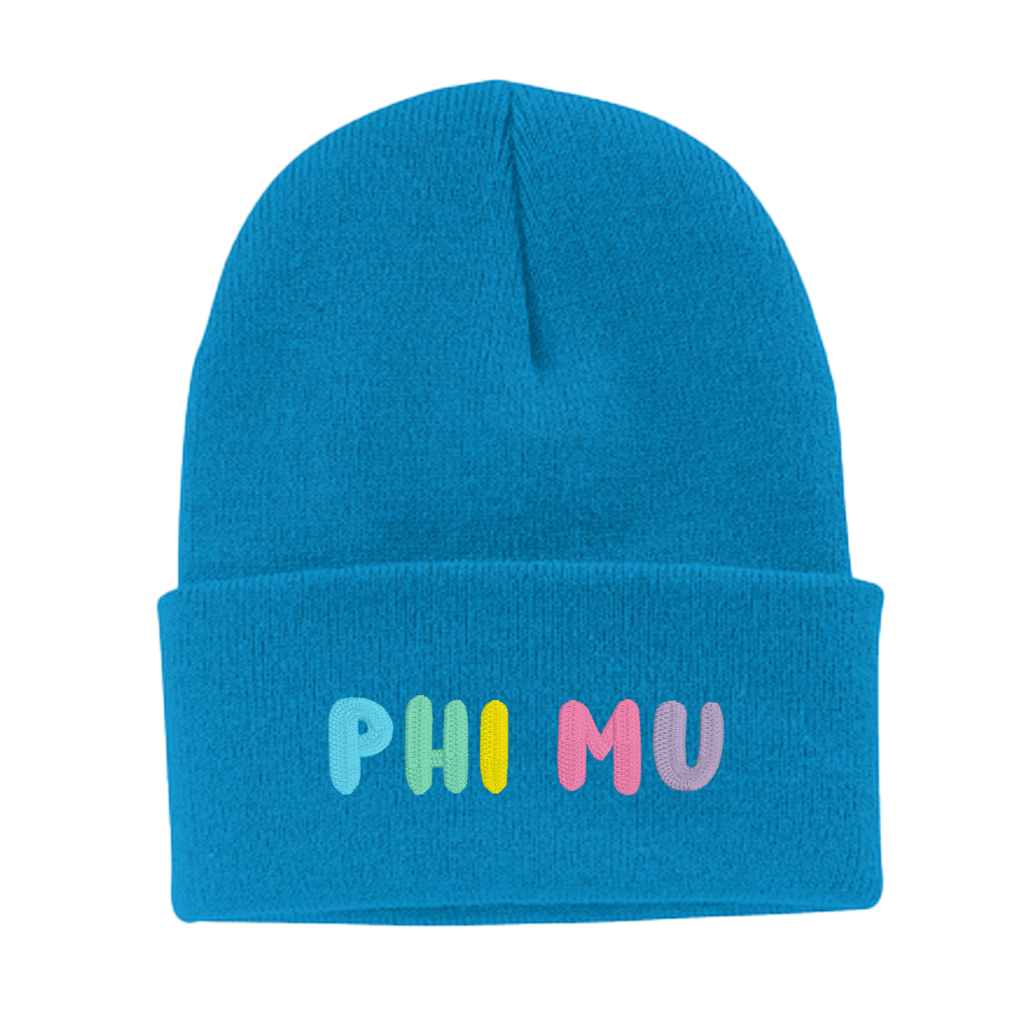 Phi Mu Bubble Embroidered Beanie - Phi Mu Pastel