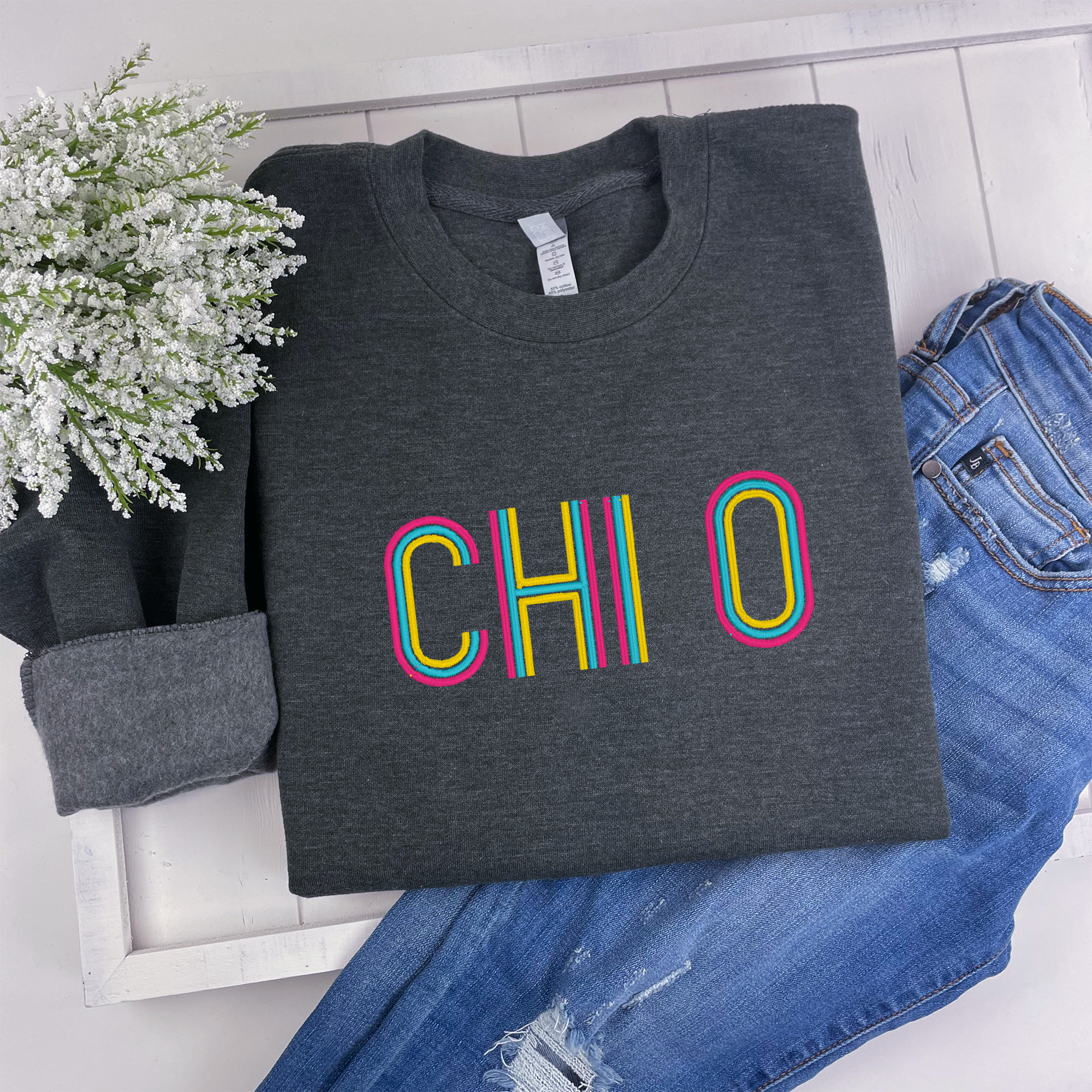 Chi Omega Retro Embroidered  Sweatshirt, Chi O - Go Greek Chic