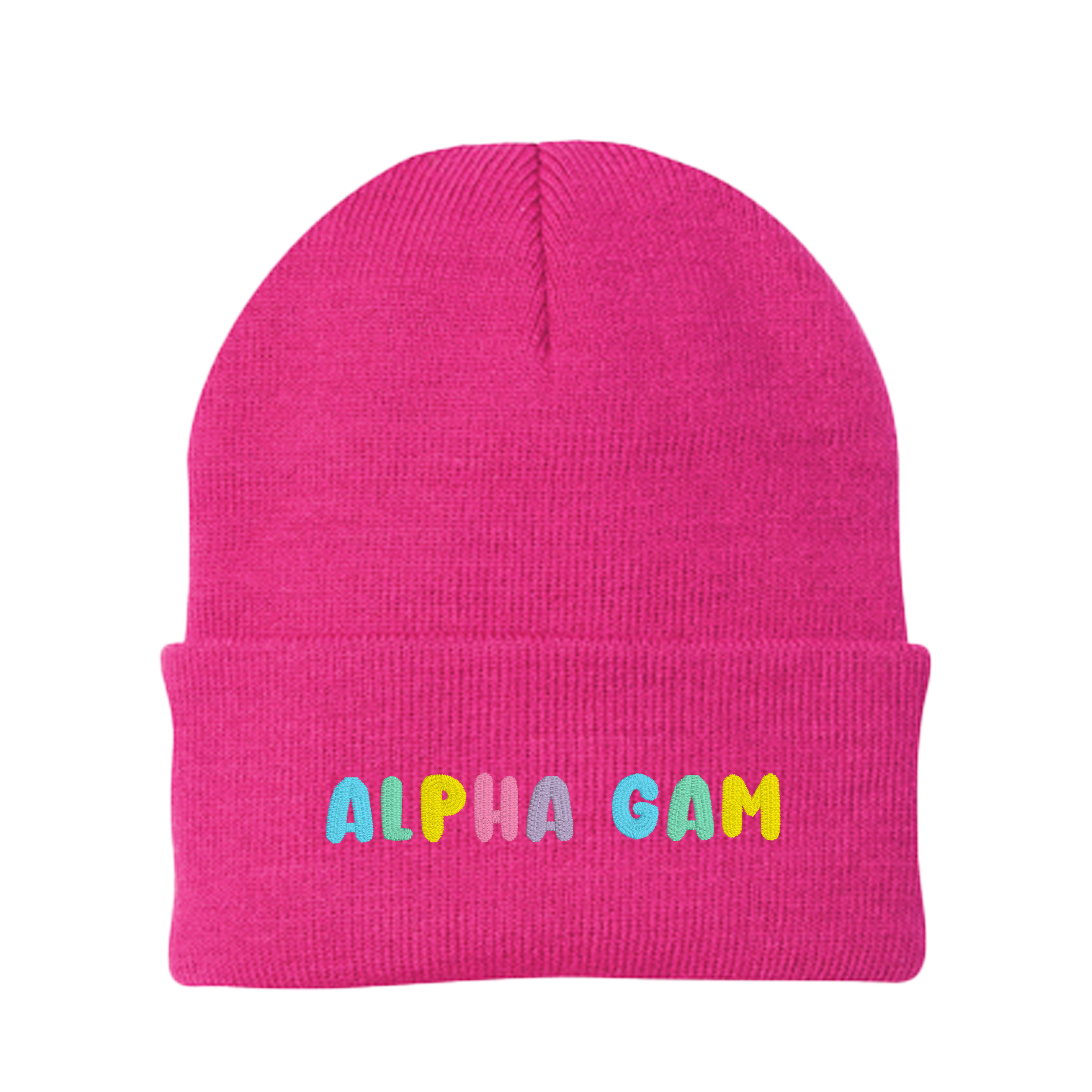 Alpha Gamma Delta Bubble Embroidered Beanie - Alpha Gam Pastel