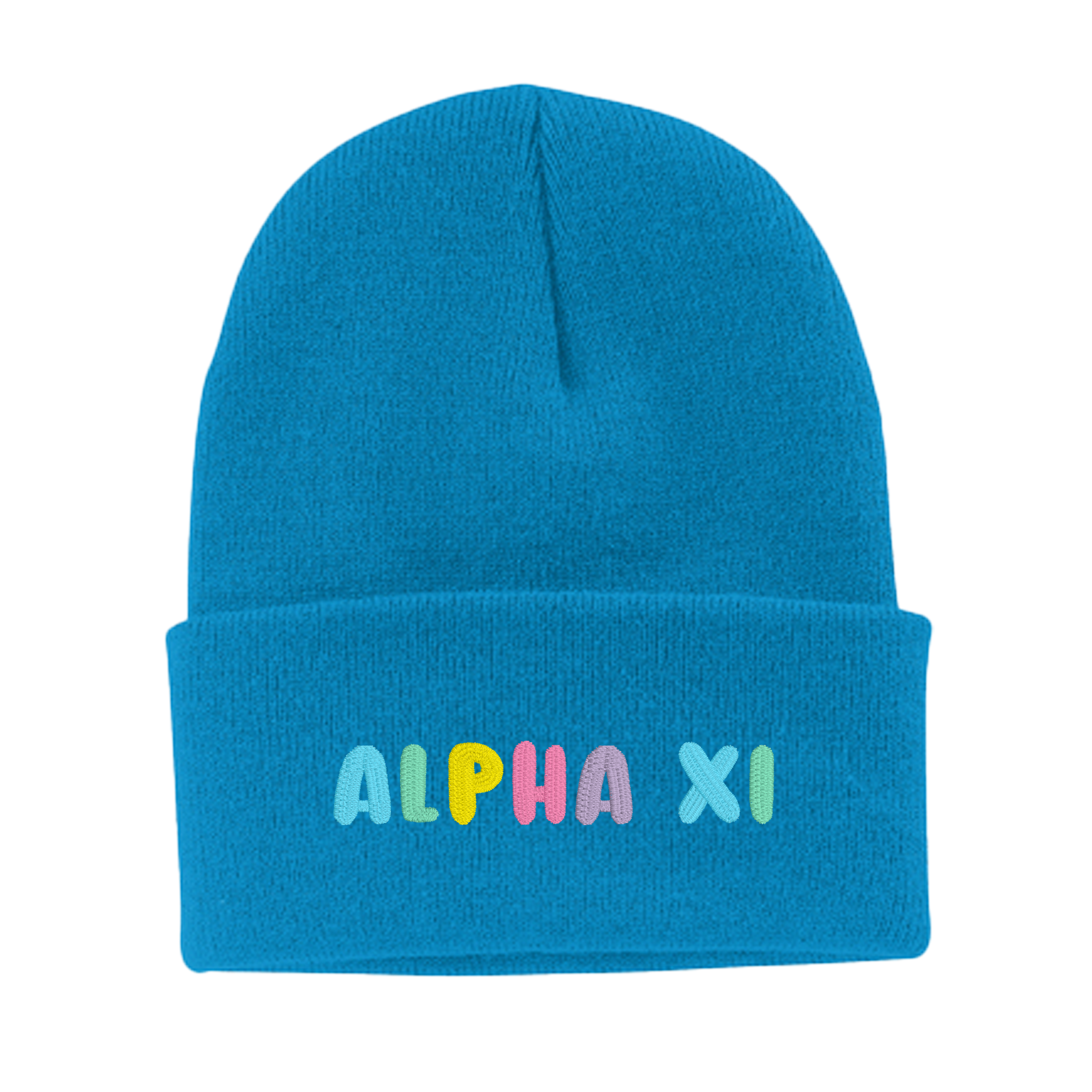 Alpha Xi Delta Bubble Embroidered Beanie - Alpha Xi Pastel