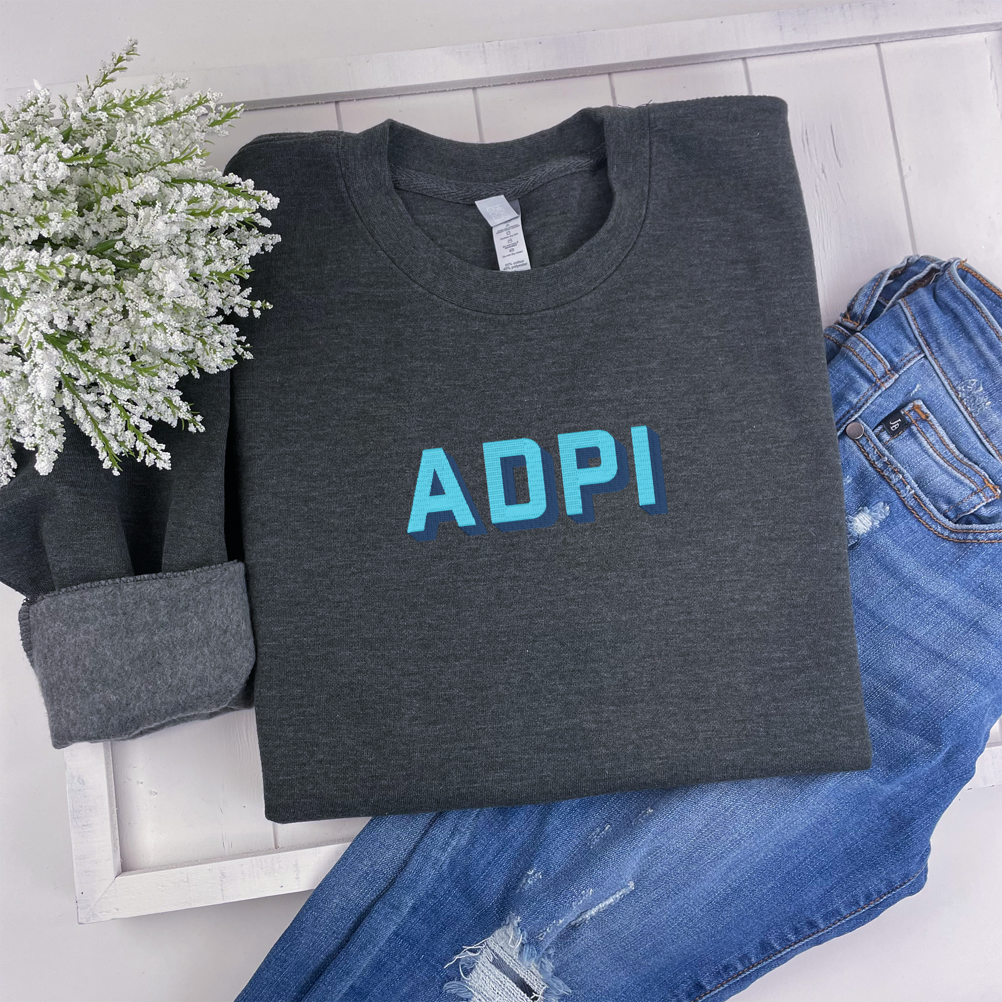 Alpha Delta Pi 3D Block Embroidered Sweatshirt - ADPI - Go Greek Chic
