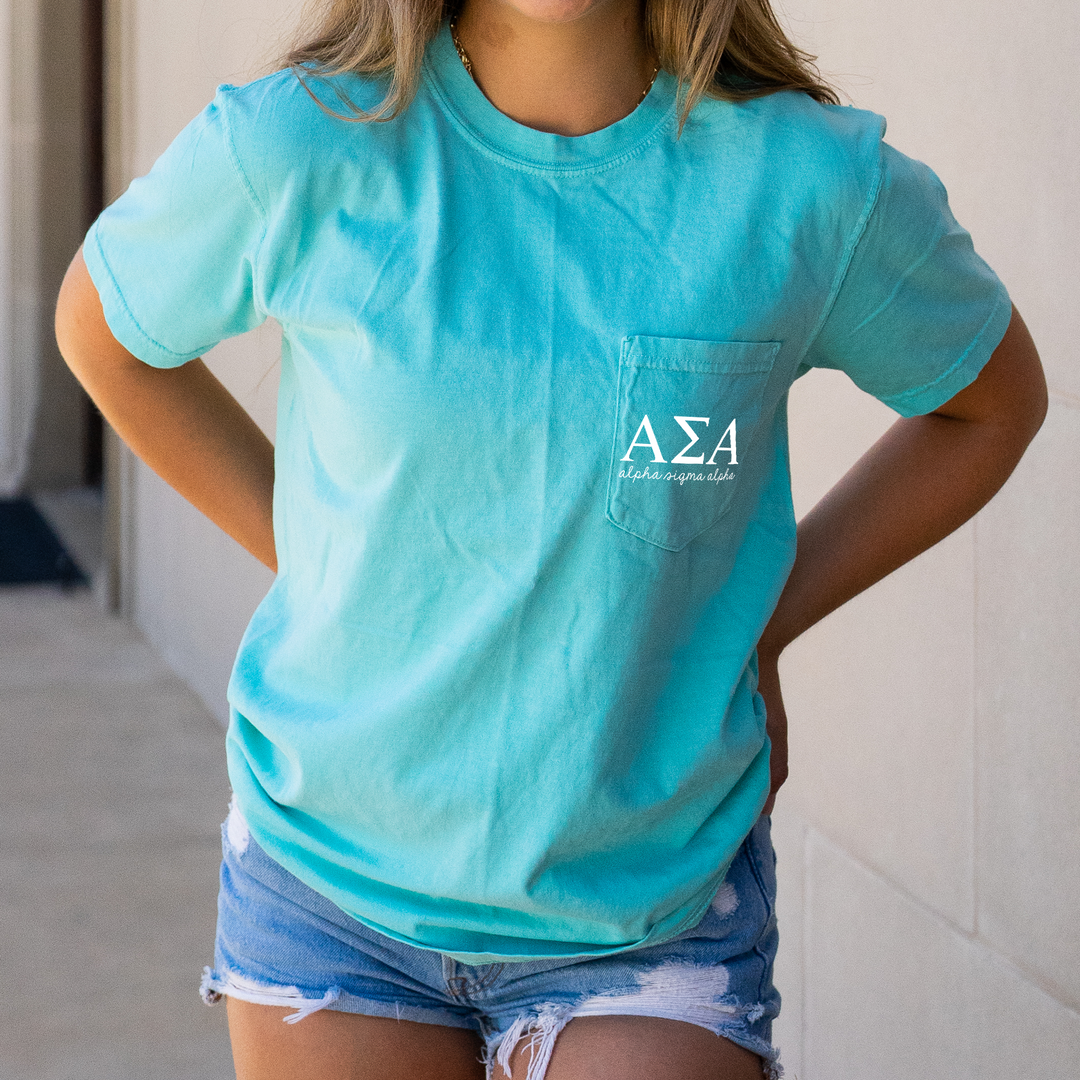 Alpha Sigma Alpha Script Letters Pocket T-Shirt – Go Greek Chic