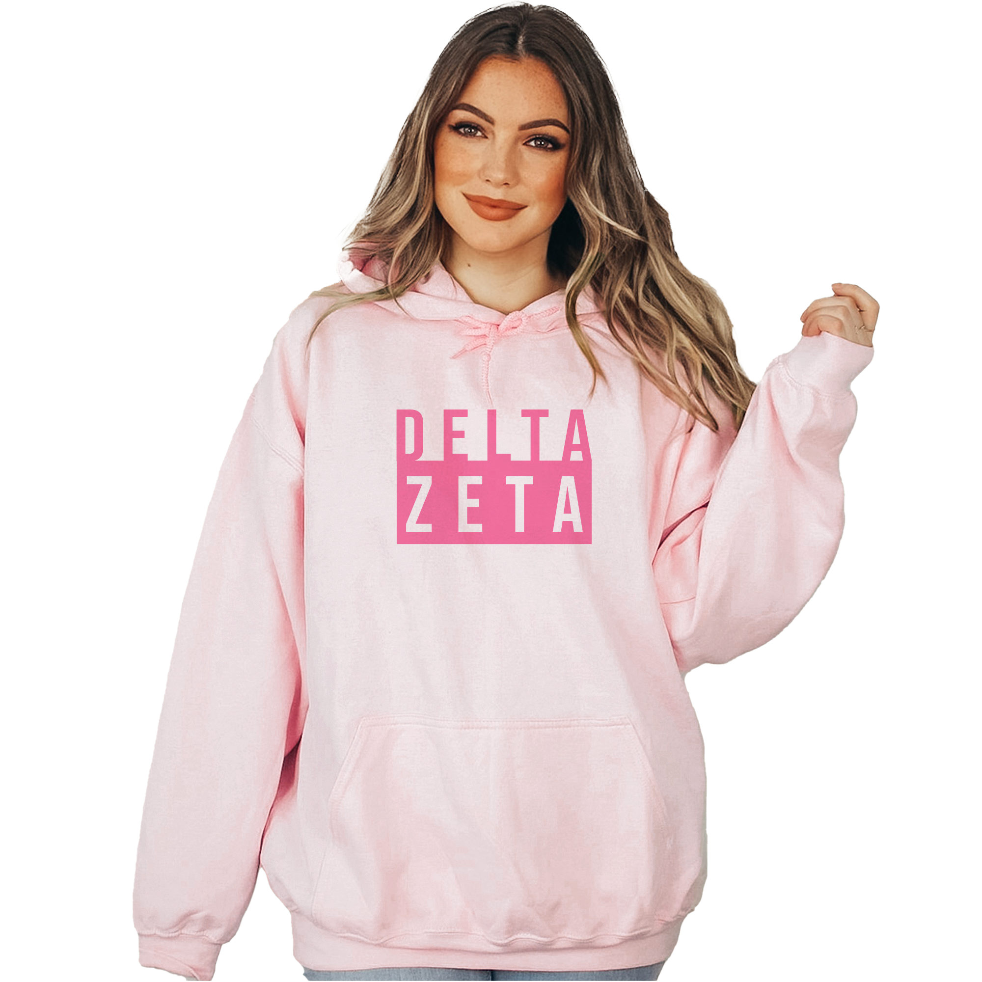 Delta Zeta Marquee Hoodie - Pink Hoodie - Go Greek Chic