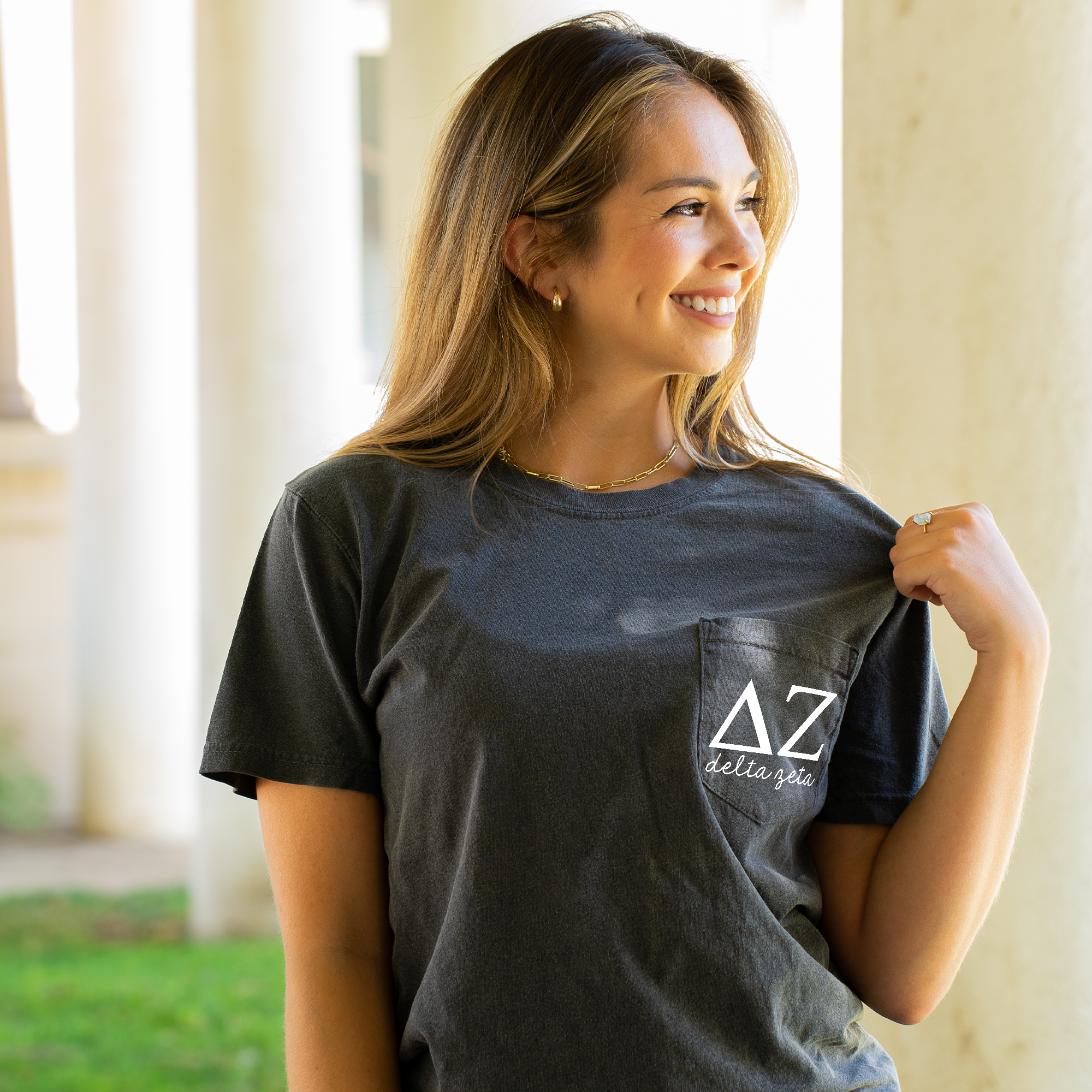 Delta Zeta Script Letters Shirt - Grey - Go Greek Chic