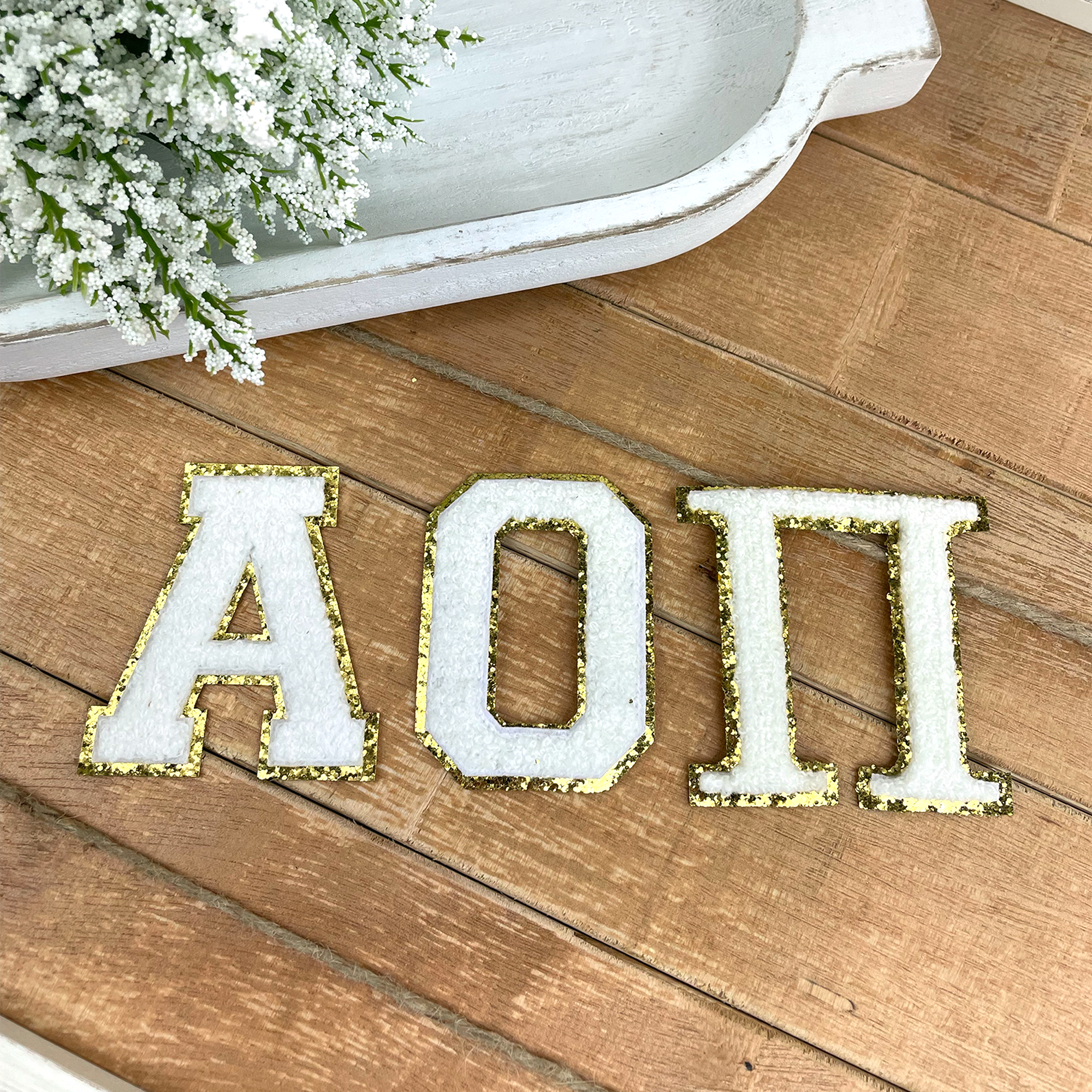 Alpha Omicron Pi Iron-On Chenille Letter Patch Set - Go Greek Chic