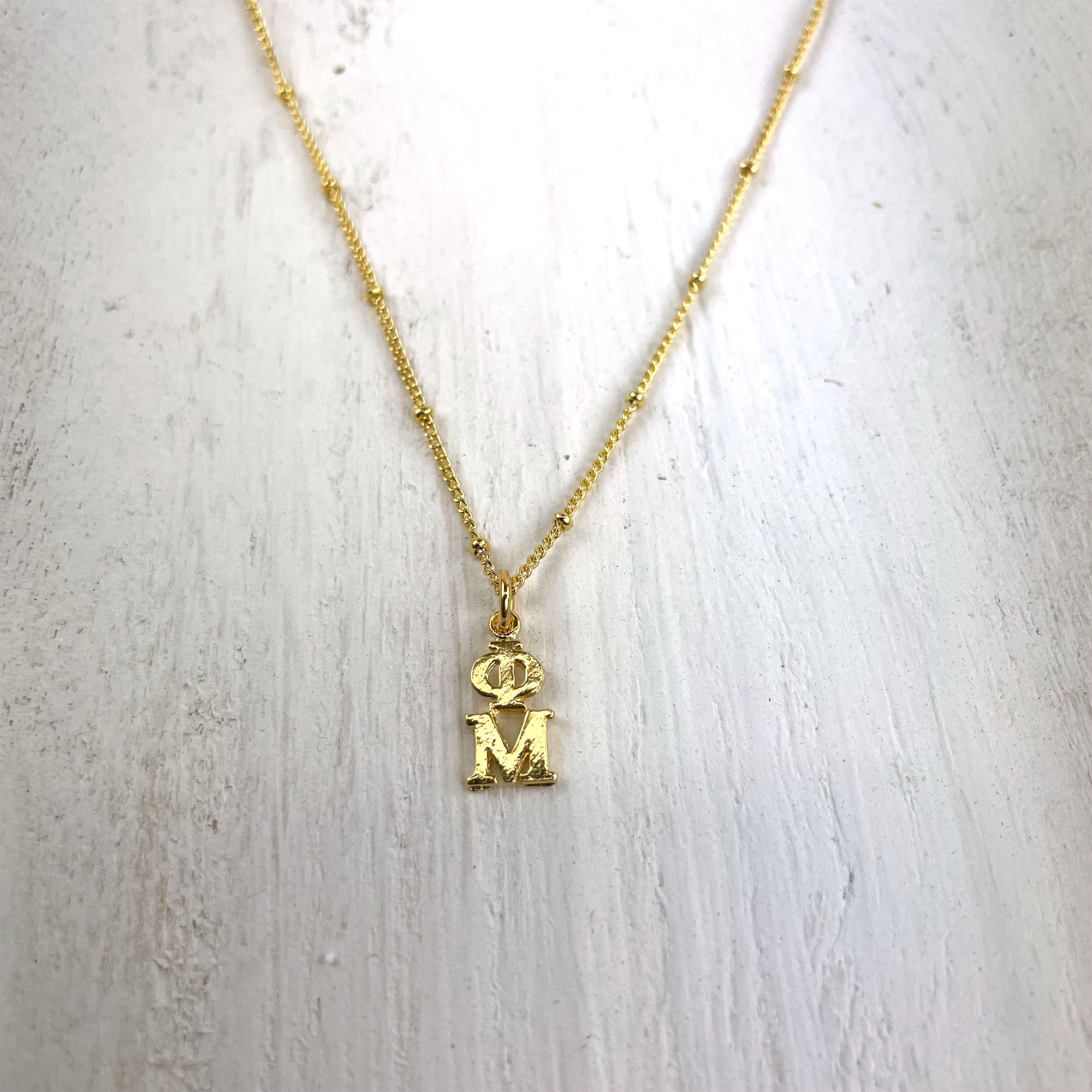Phi Mu Lavaliere Gold Necklace - Go Greek Chic