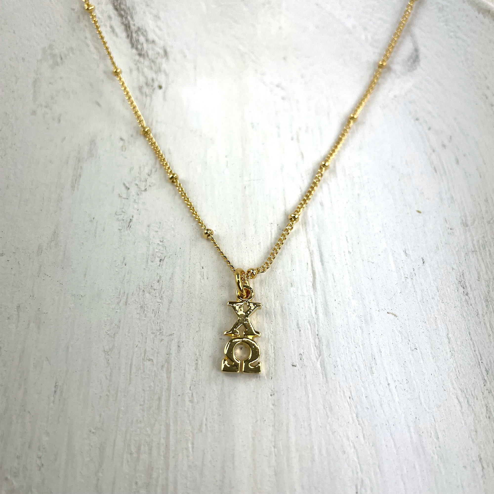 Chi Omega Lavaliere Gold Necklace - Go Greek Chic