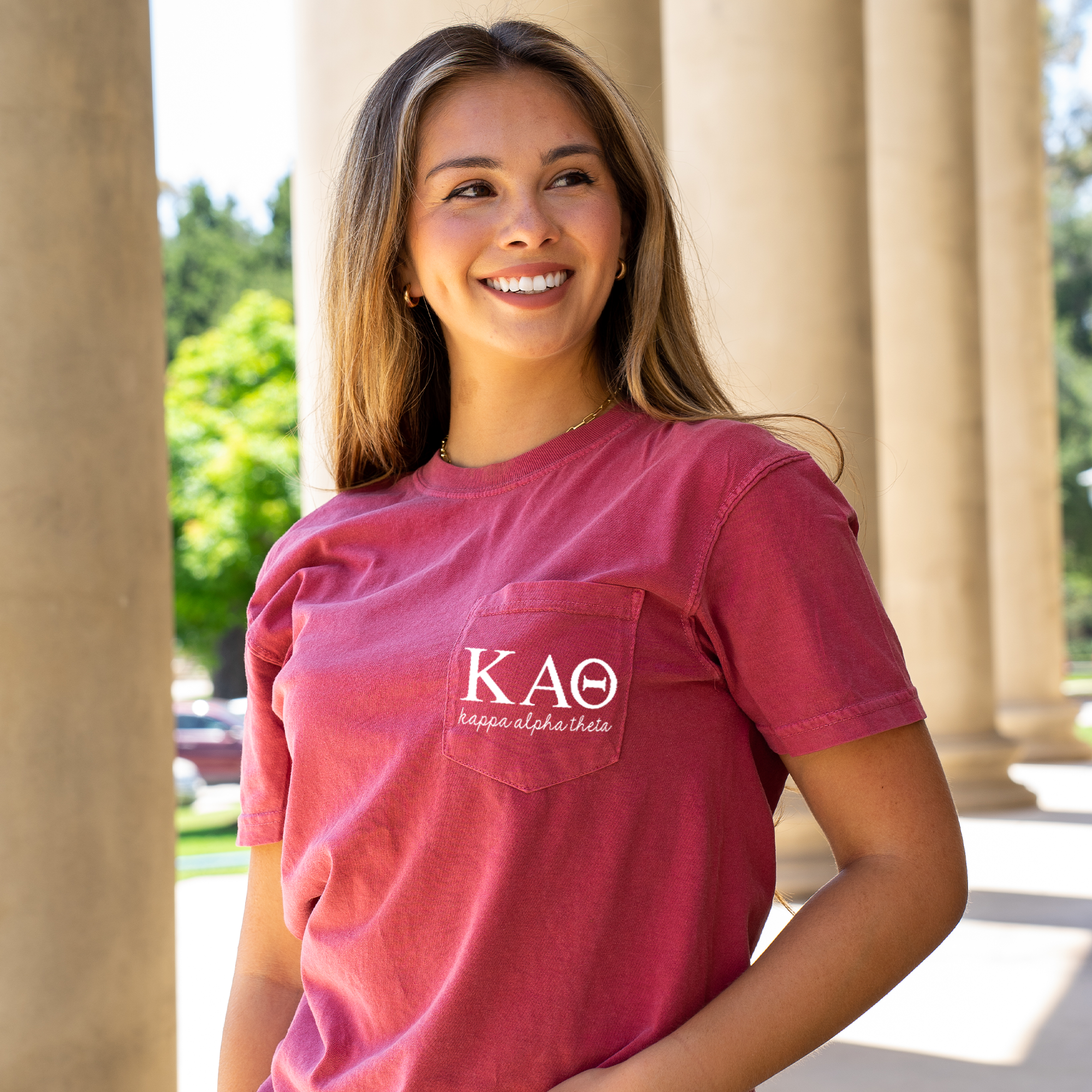 Kappa Alpha Theta Script Letters T-Shirt - Crimson - Go Greek Chic