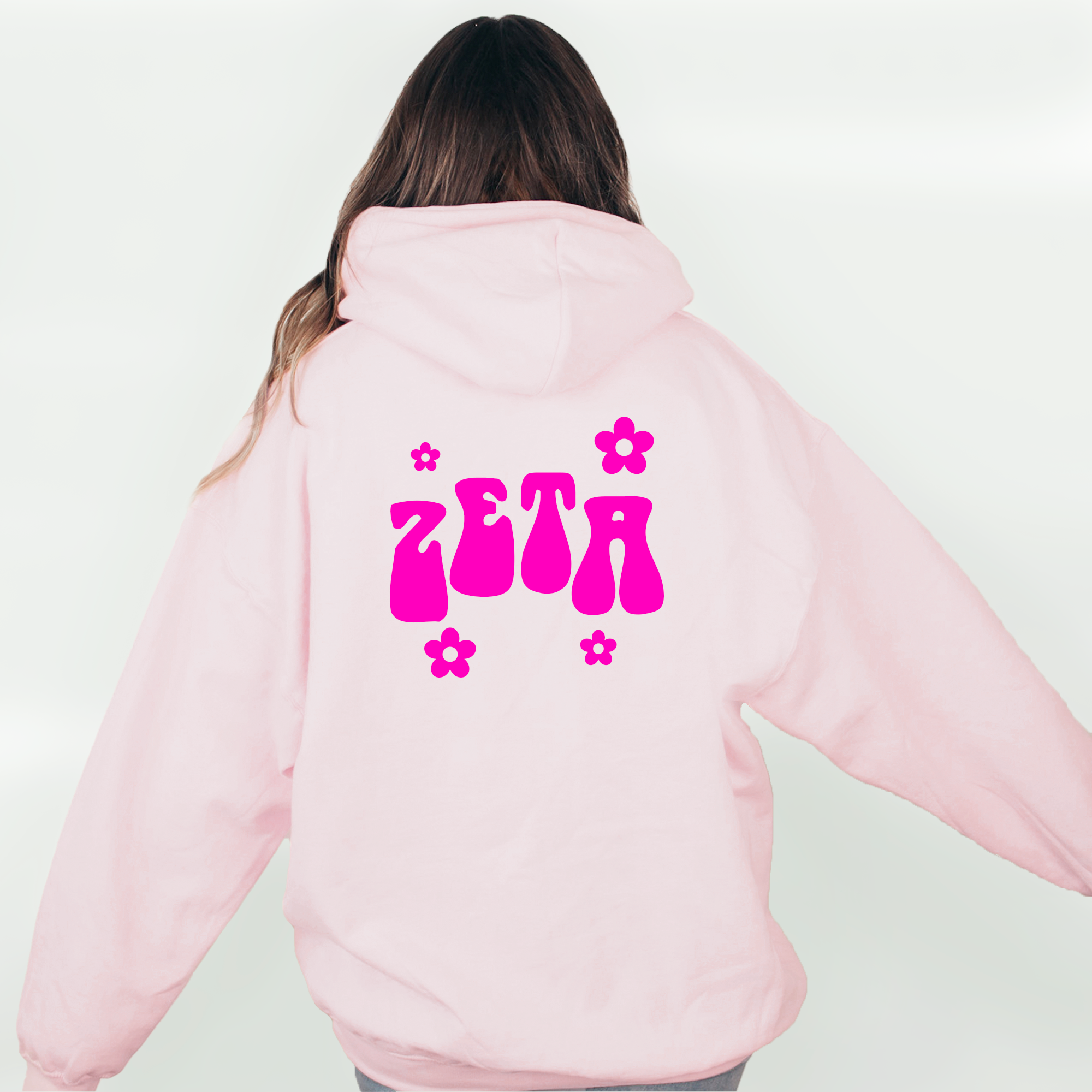 Zeta Tau Alpha Retro Floral Pink Hoodie - Zeta - Go Greek Chic