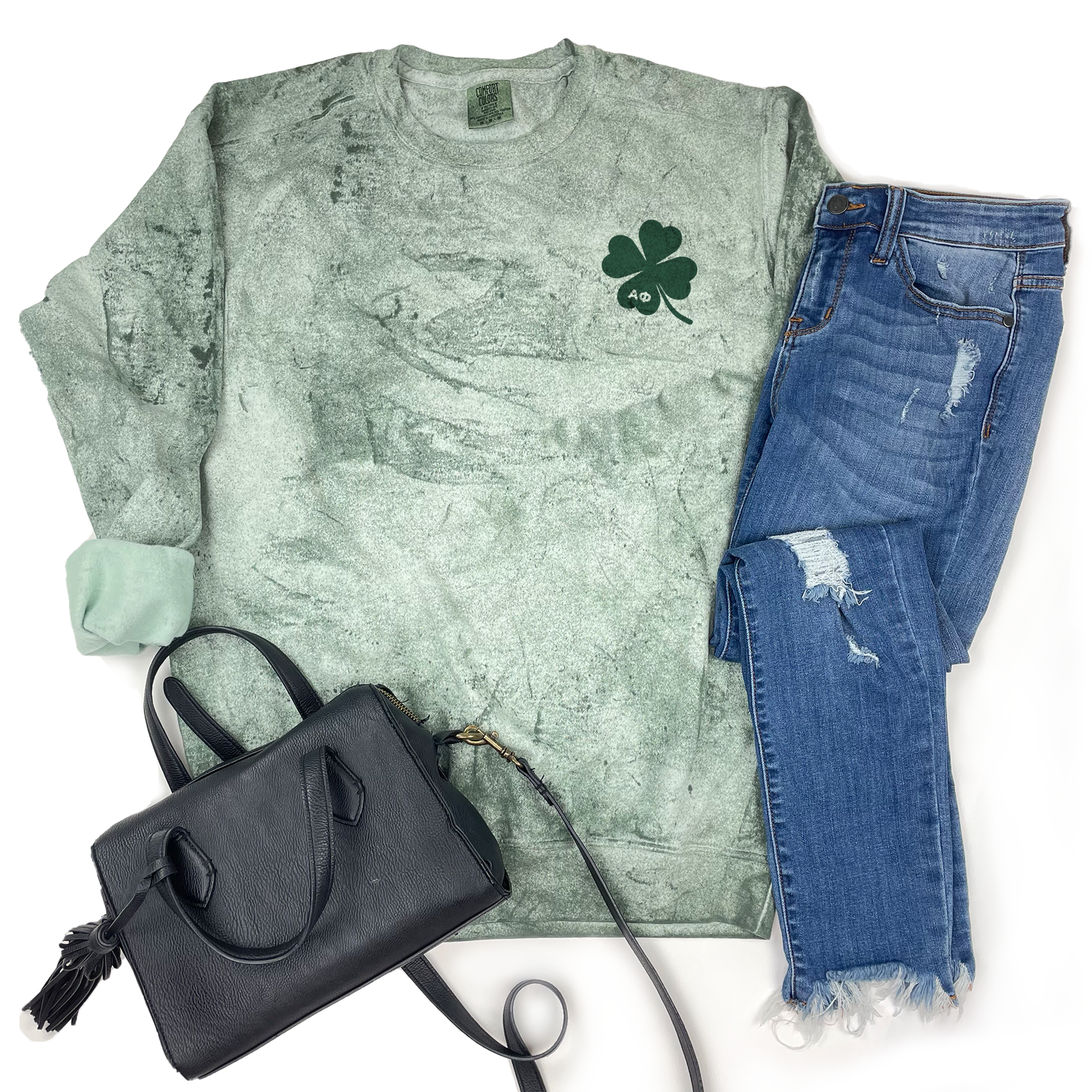 Greek Letter Clover St. Patrick's Day - Green Tie Dye Sweatshirt - Go Greek Chic