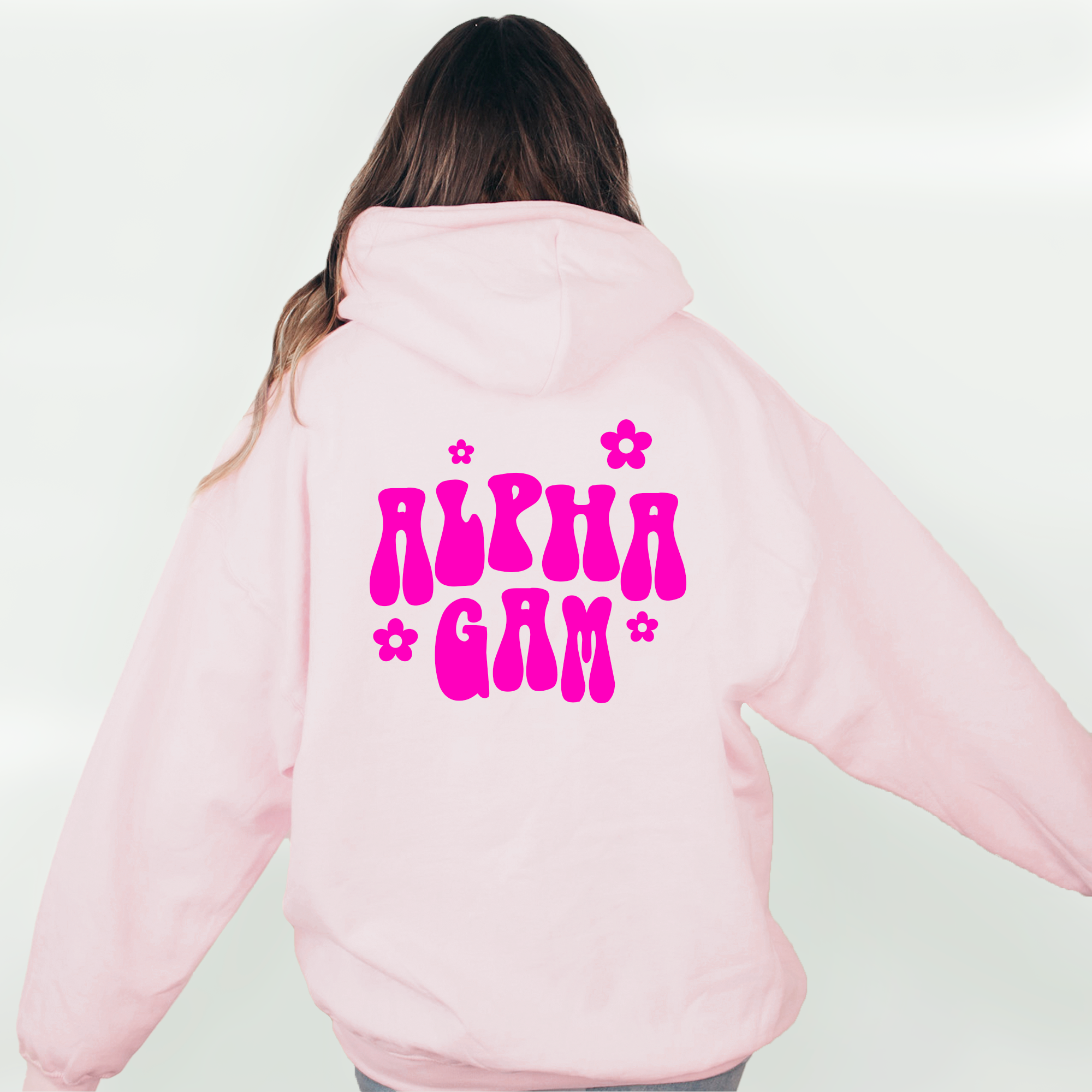 Alpha Gamma Delta Retro Floral Pink Hoodie - Alpha Gam - Go Greek Chic