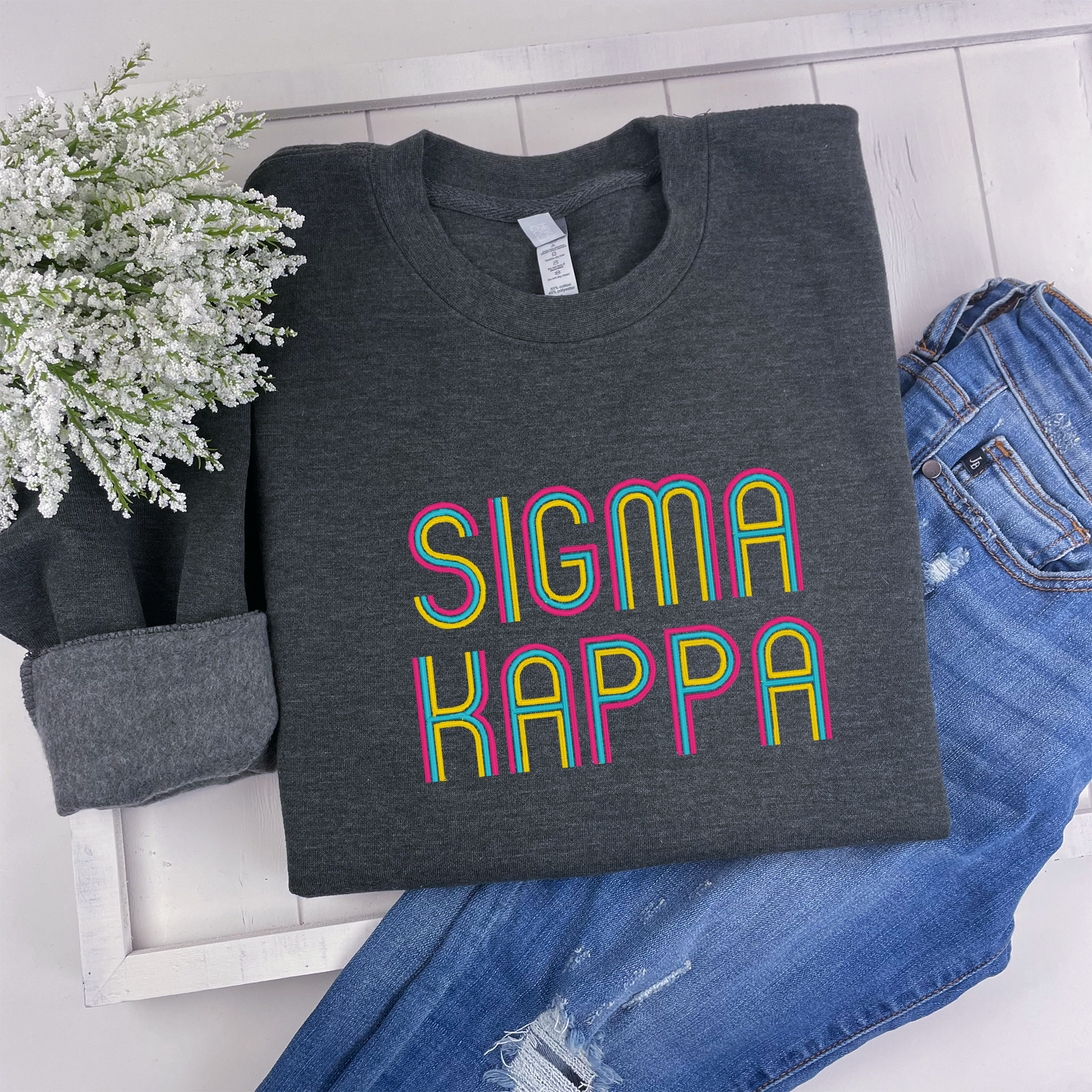 Sigma Kappa Retro Embroidered  Sweatshirt - Go Greek Chic