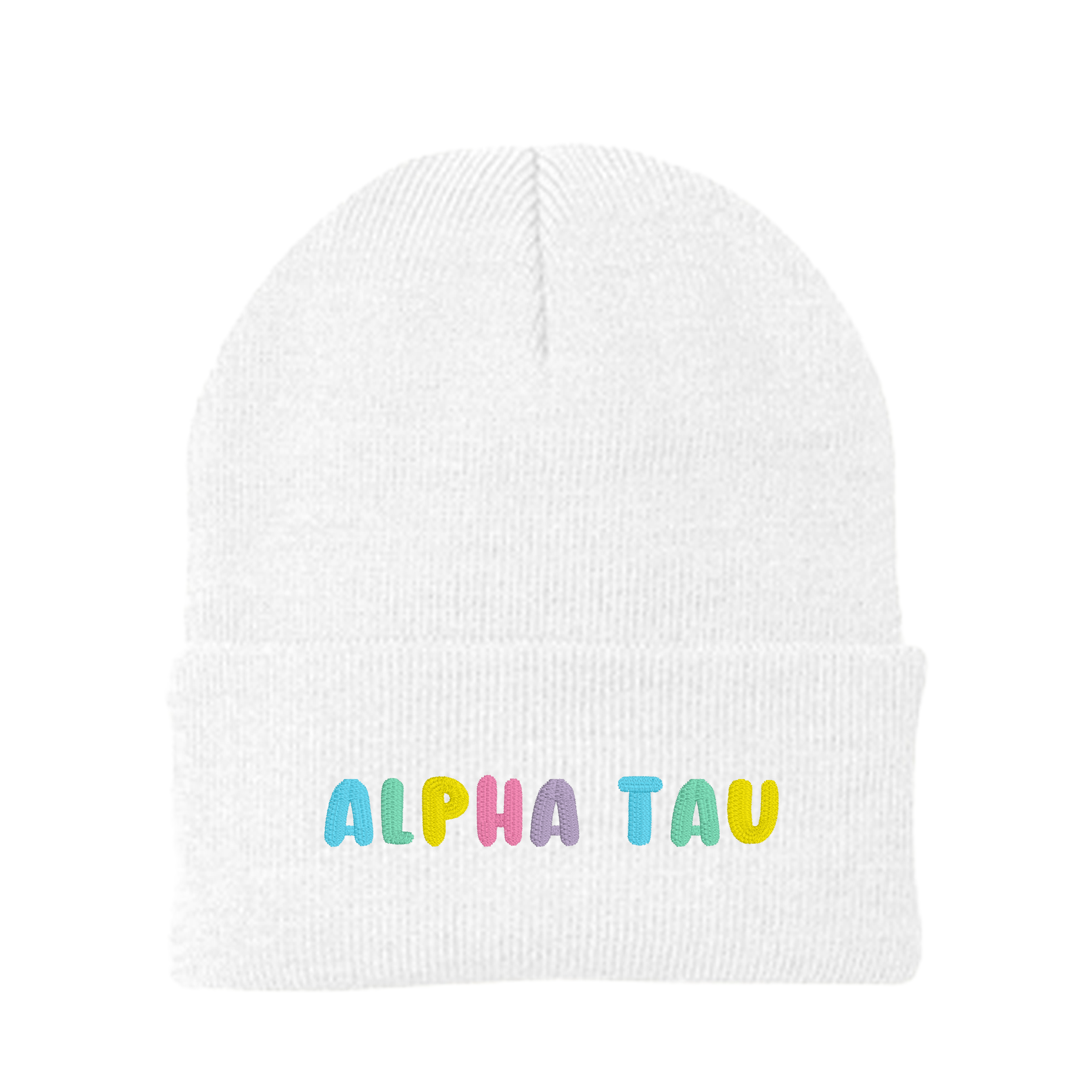 Alpha Sigma Tau Bubble Embroidered Beanie - Alpha Tau Pastel