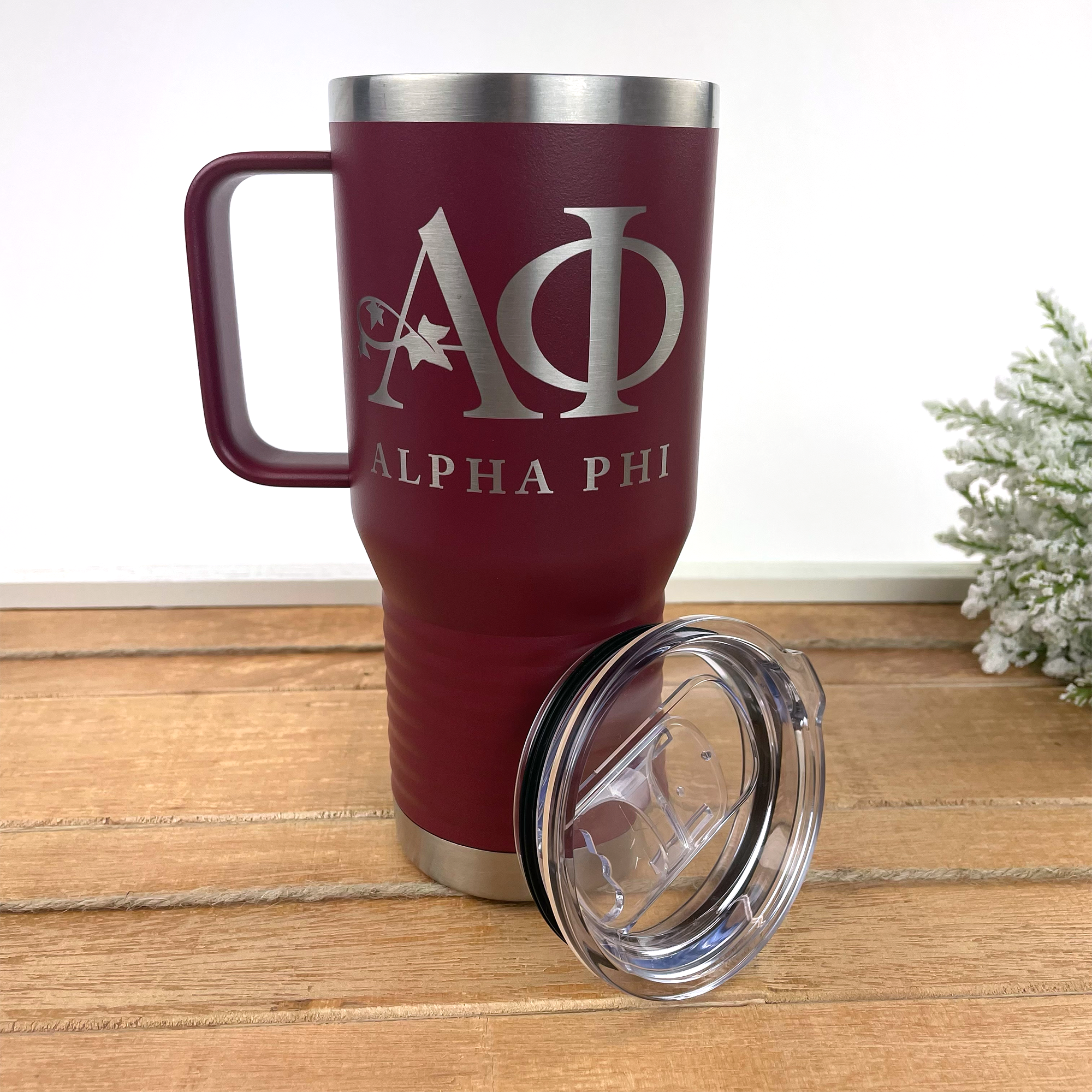 Alpha Phi Ivy Travel Mug with Handle - Go Greek Chic