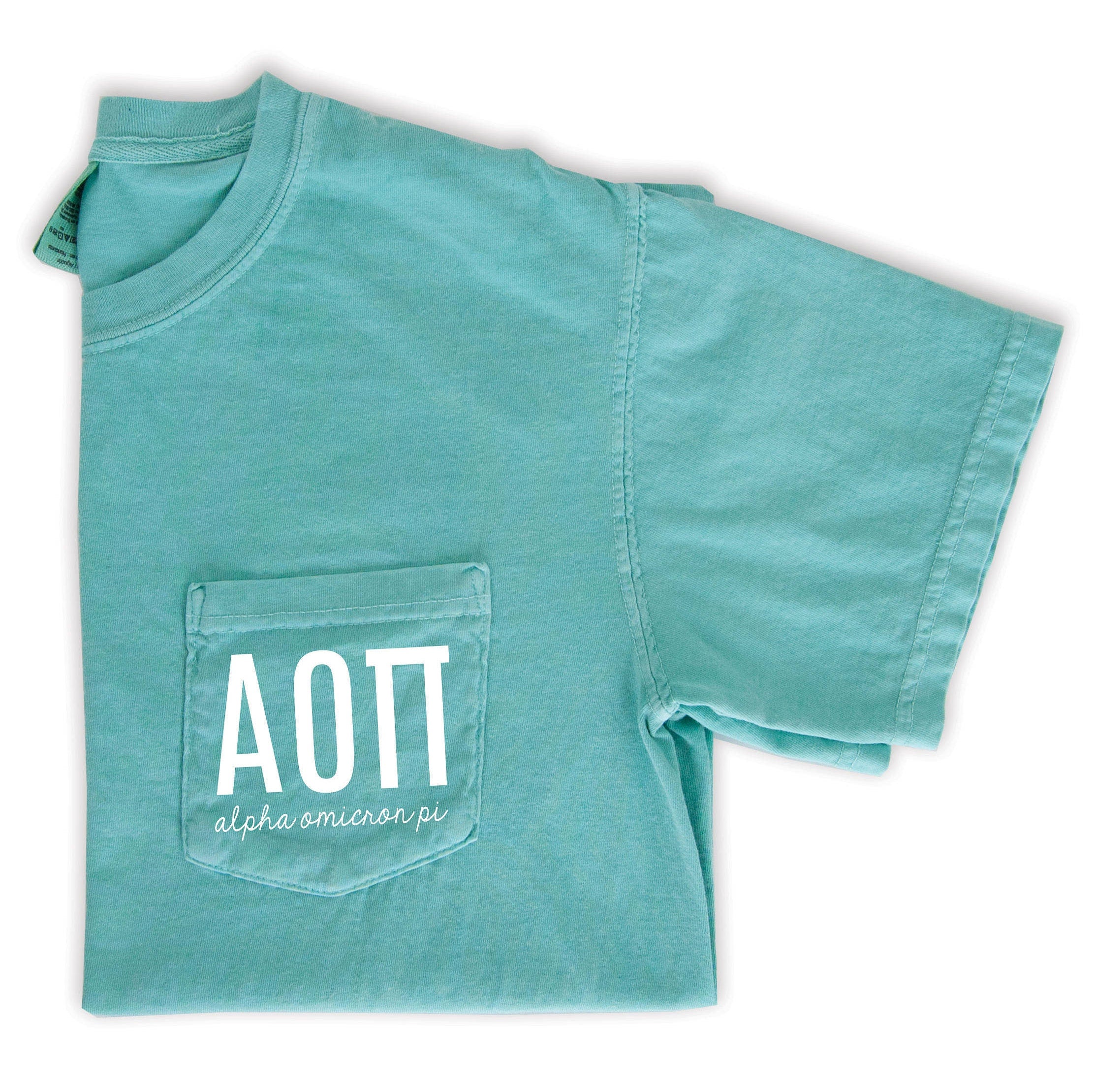 Alpha Omicron Pi Script Letters Shirt - Mint - Go Greek Chic