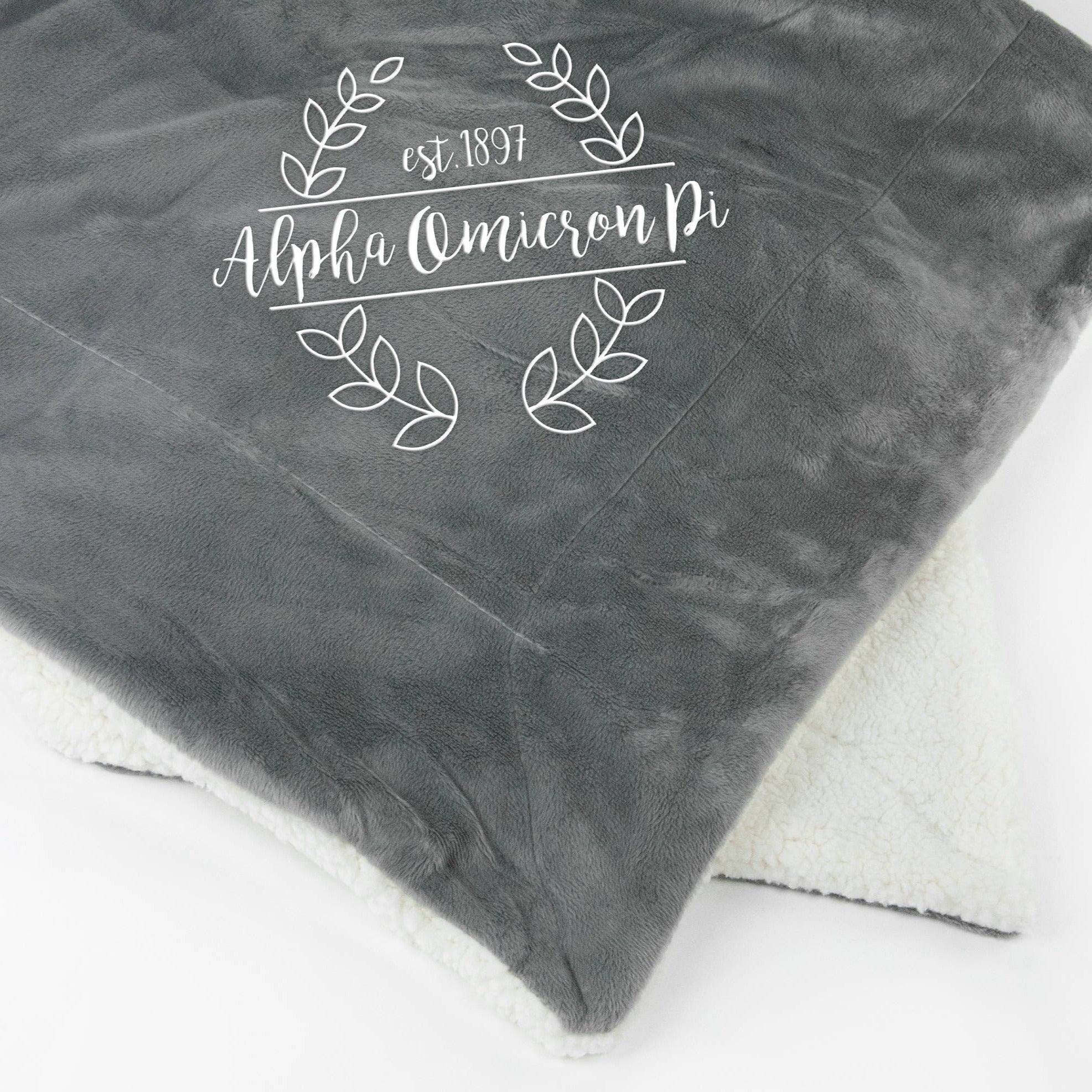 Alpha Omicron Pi Laurel Sherpa Throw Blanket - Go Greek Chic