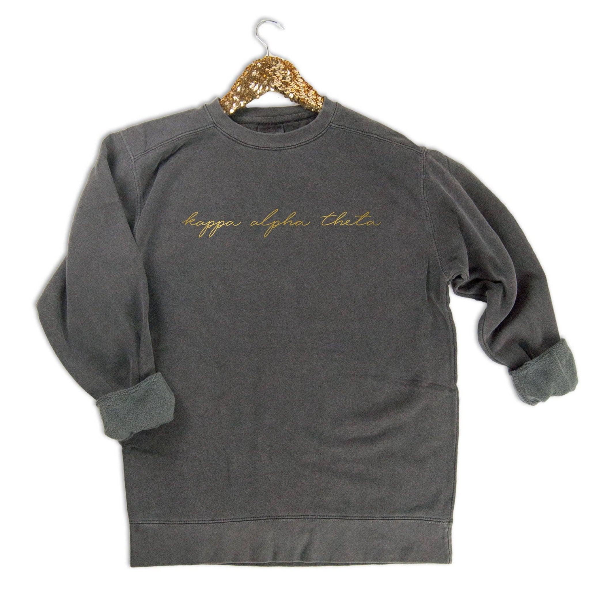 Kappa Alpha Theta Gold Script Letters Sweatshirt - Go Greek Chic