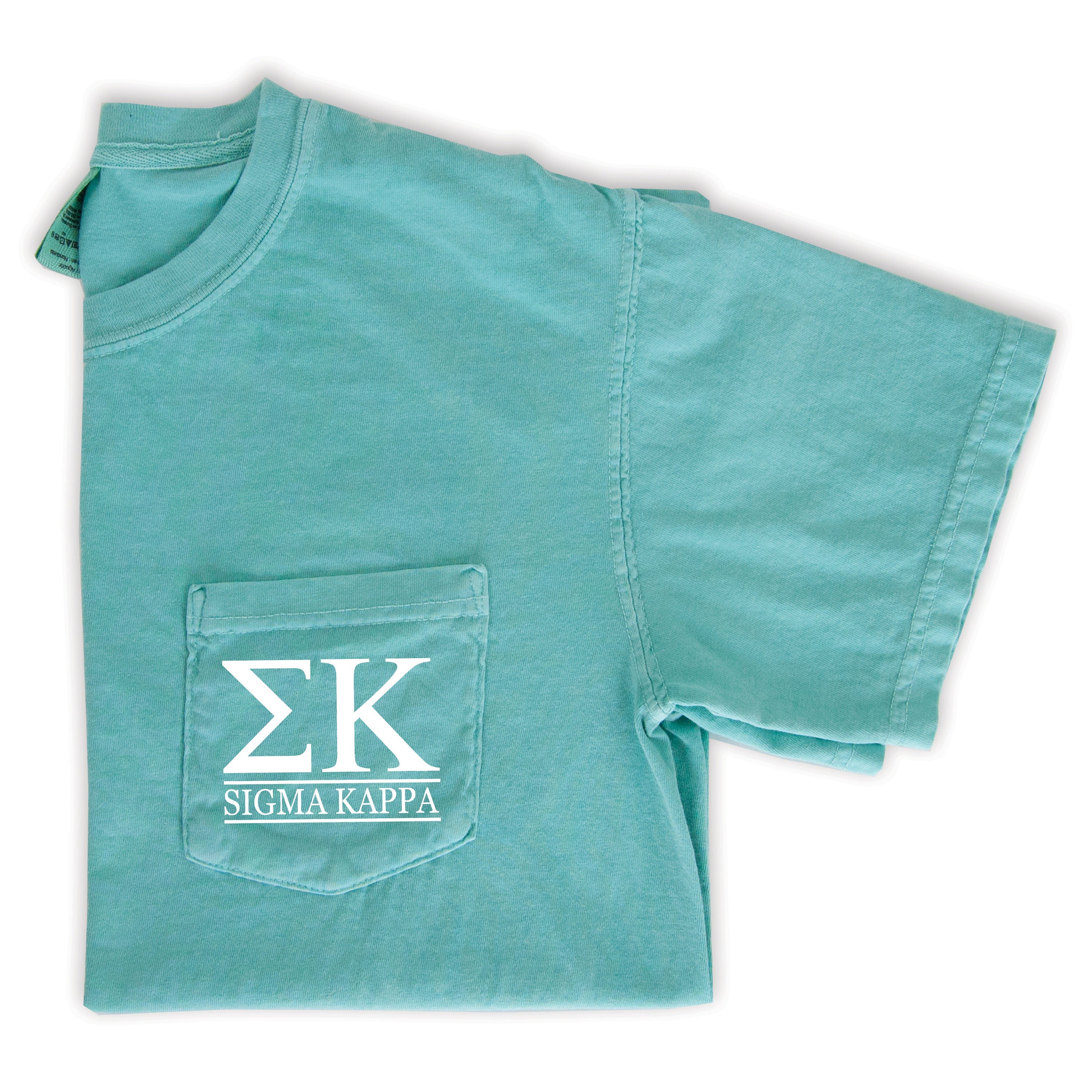 Sigma Kappa Block Letters Pocket T-Shirt - Mint - Go Greek Chic