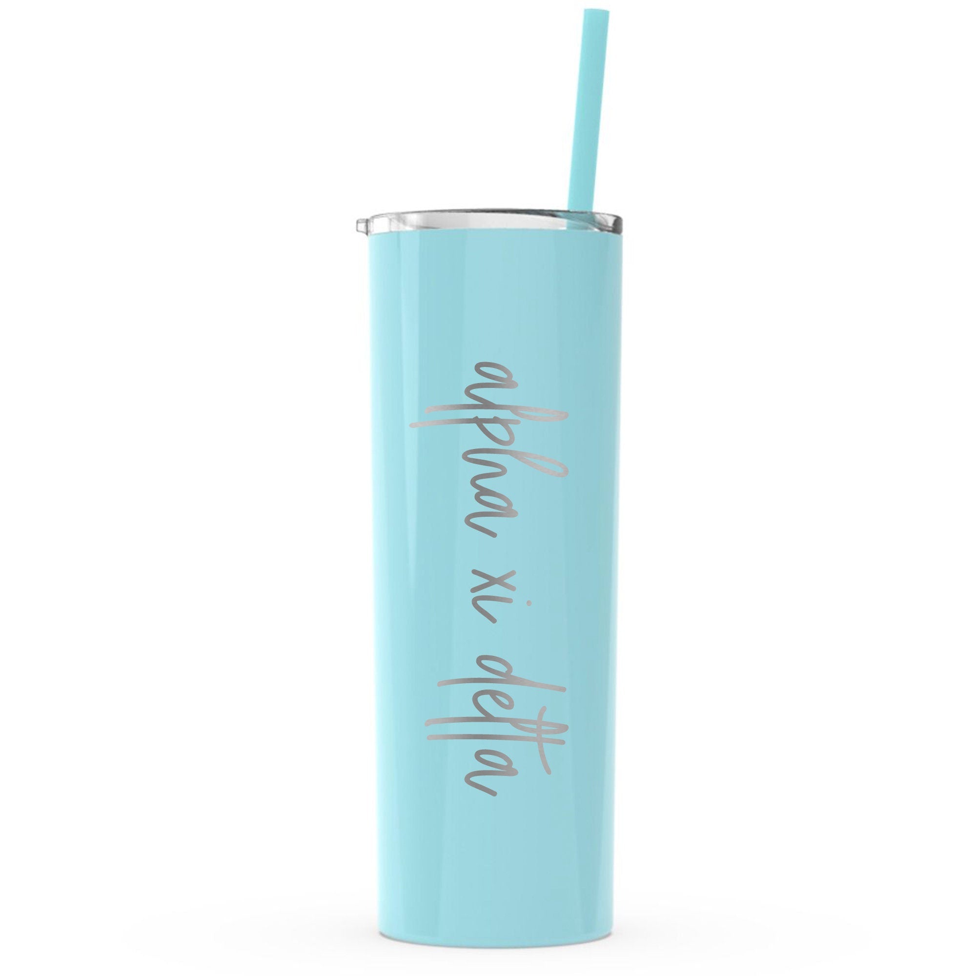 Alpha Xi Delta Laser Engraved Skinny Tumbler with Straw - Go Greek Chic