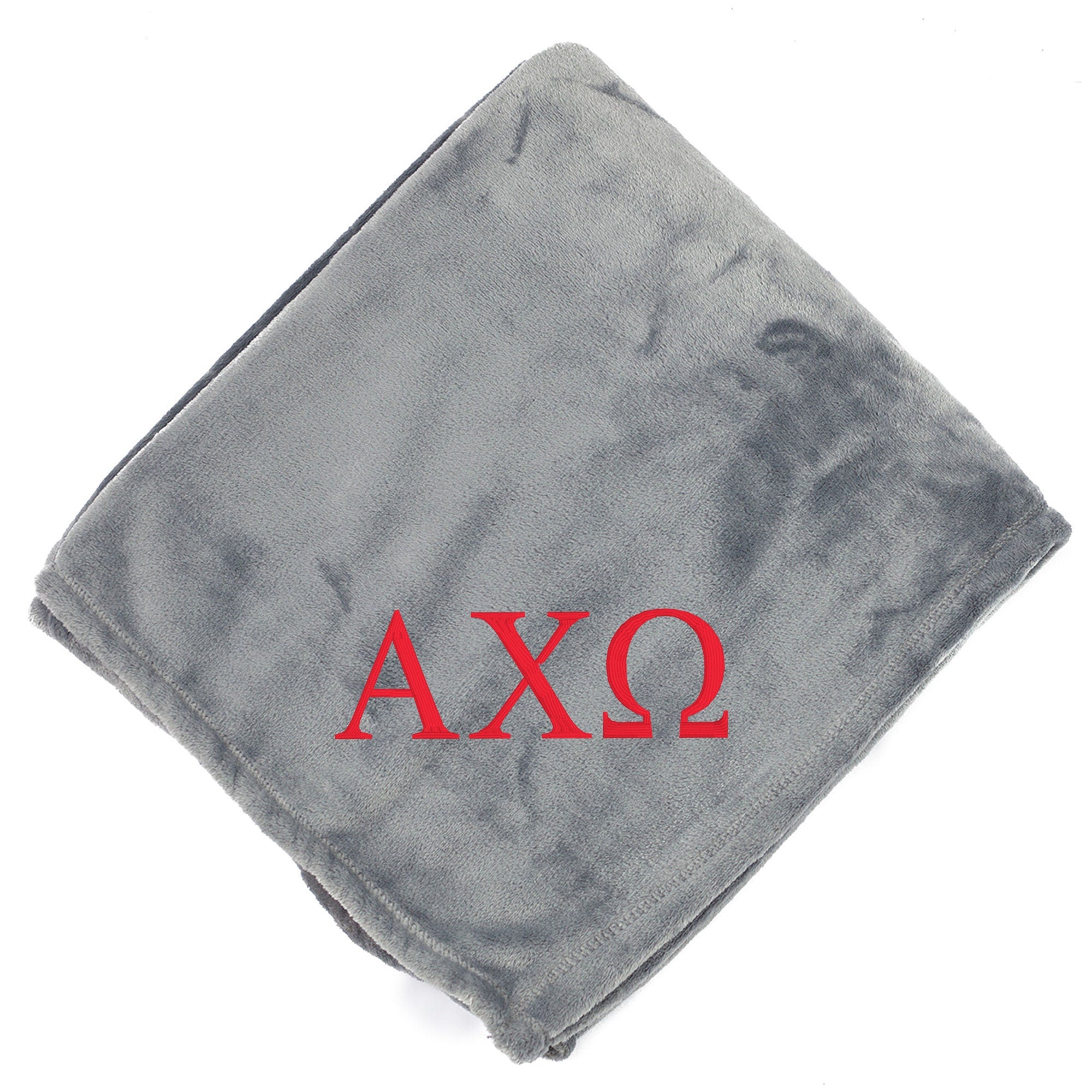 Alpha Chi Omega Plush Throw Blanket - Grey/Red - Go Greek Chic