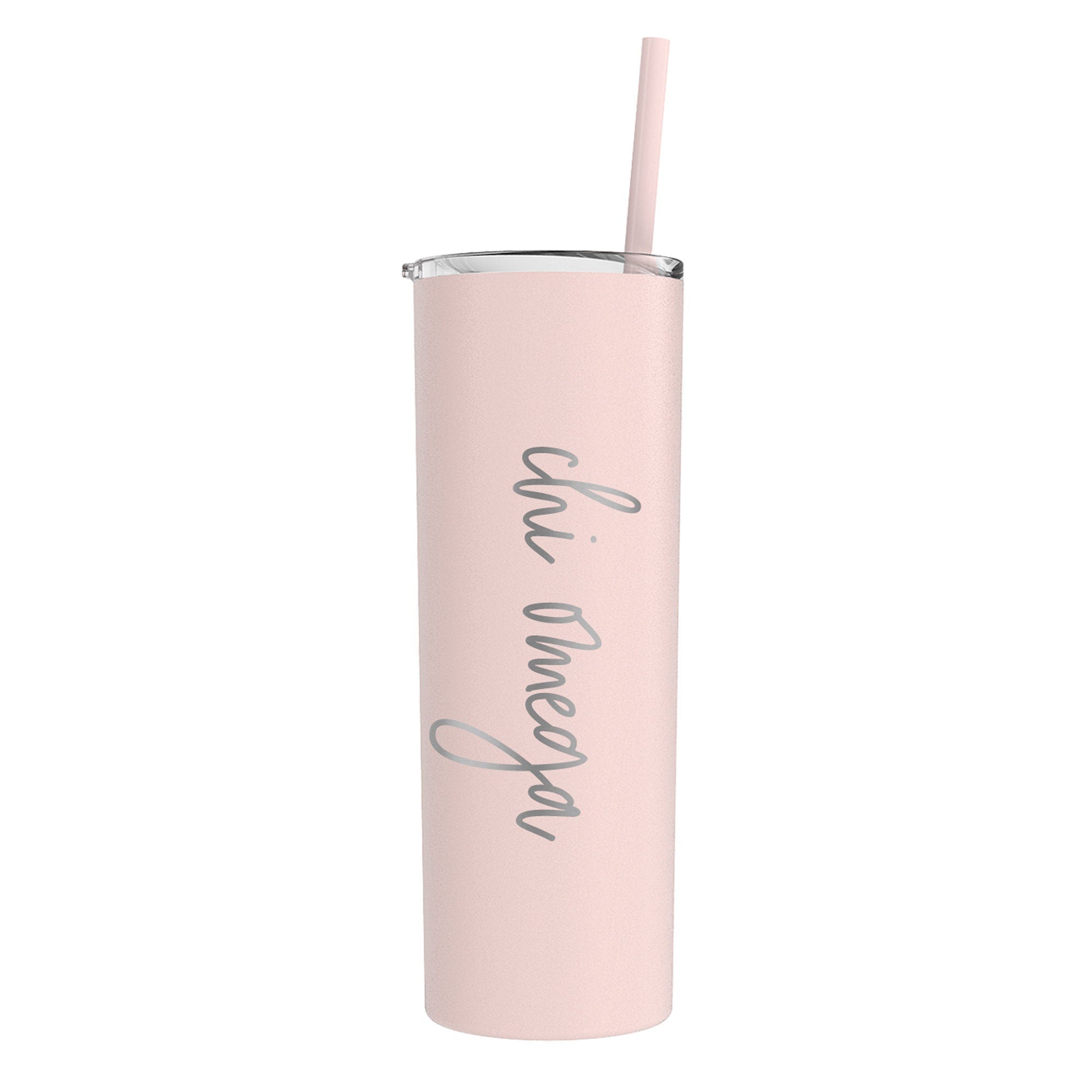 Chi Omega Laser Engraved Skinny Tumbler with Straw - Go Greek Chic