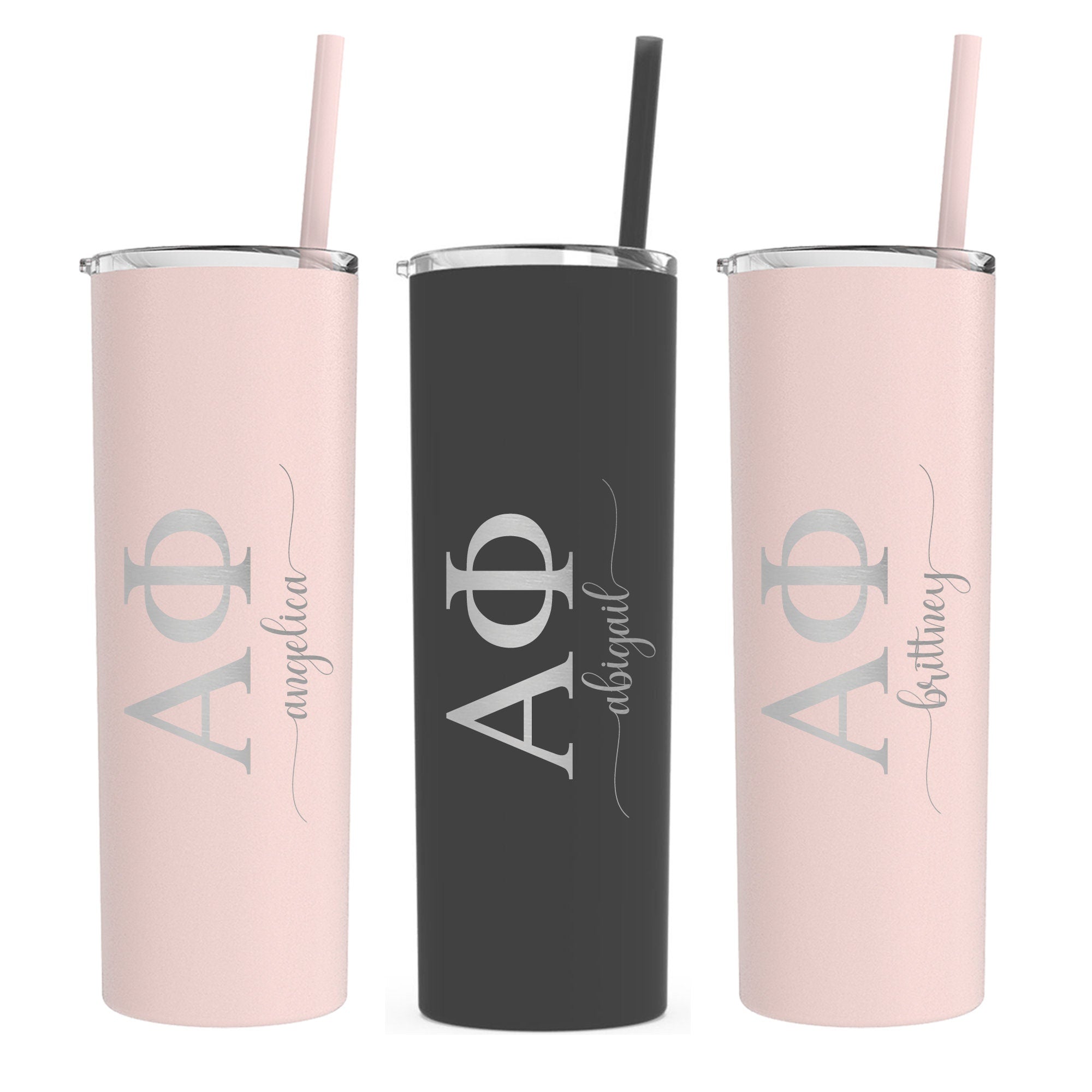 Alpha Phi - Personalized Skinny Tumbler with Straw