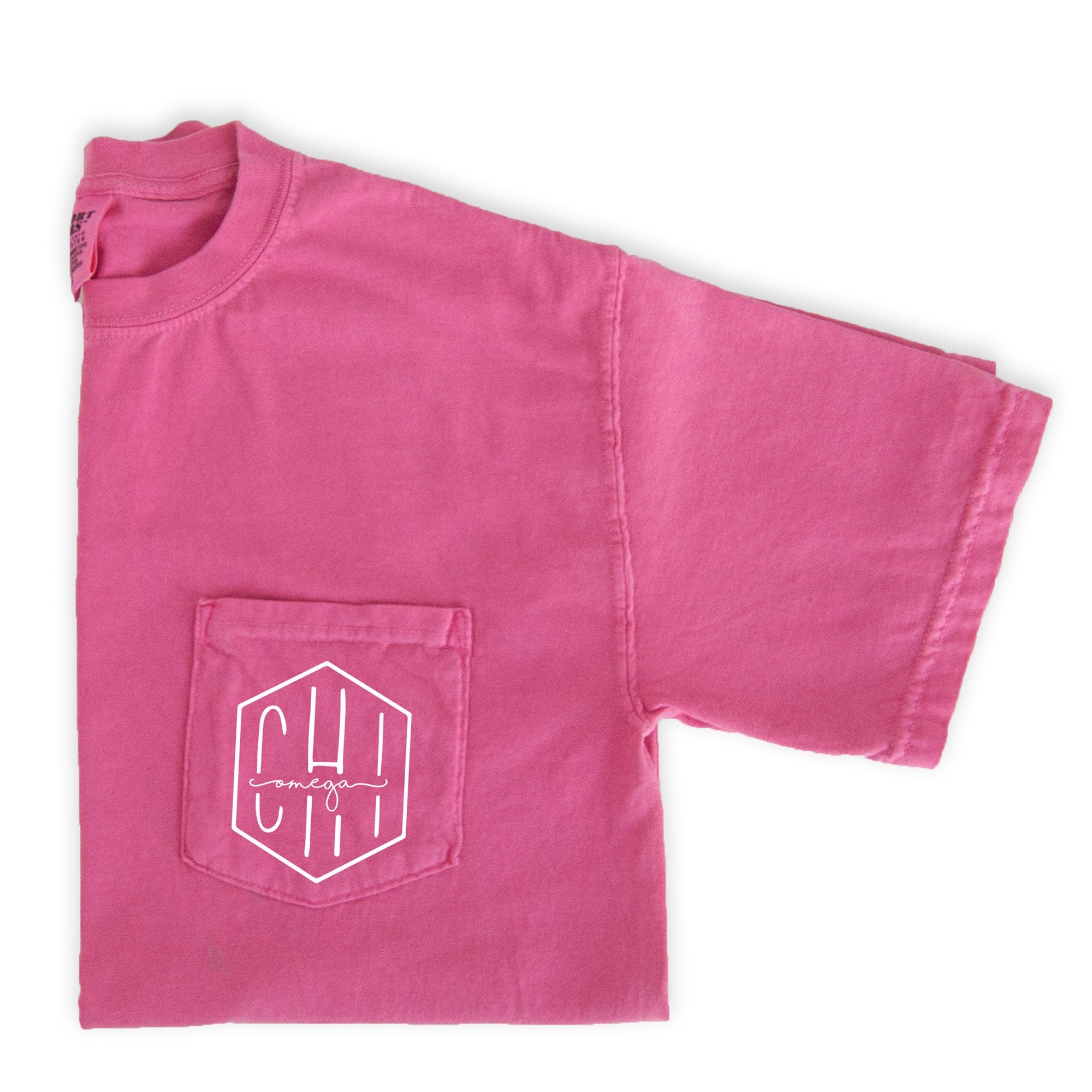 Chi Omega Hexagon Pocket Tee - Pink - Go Greek Chic