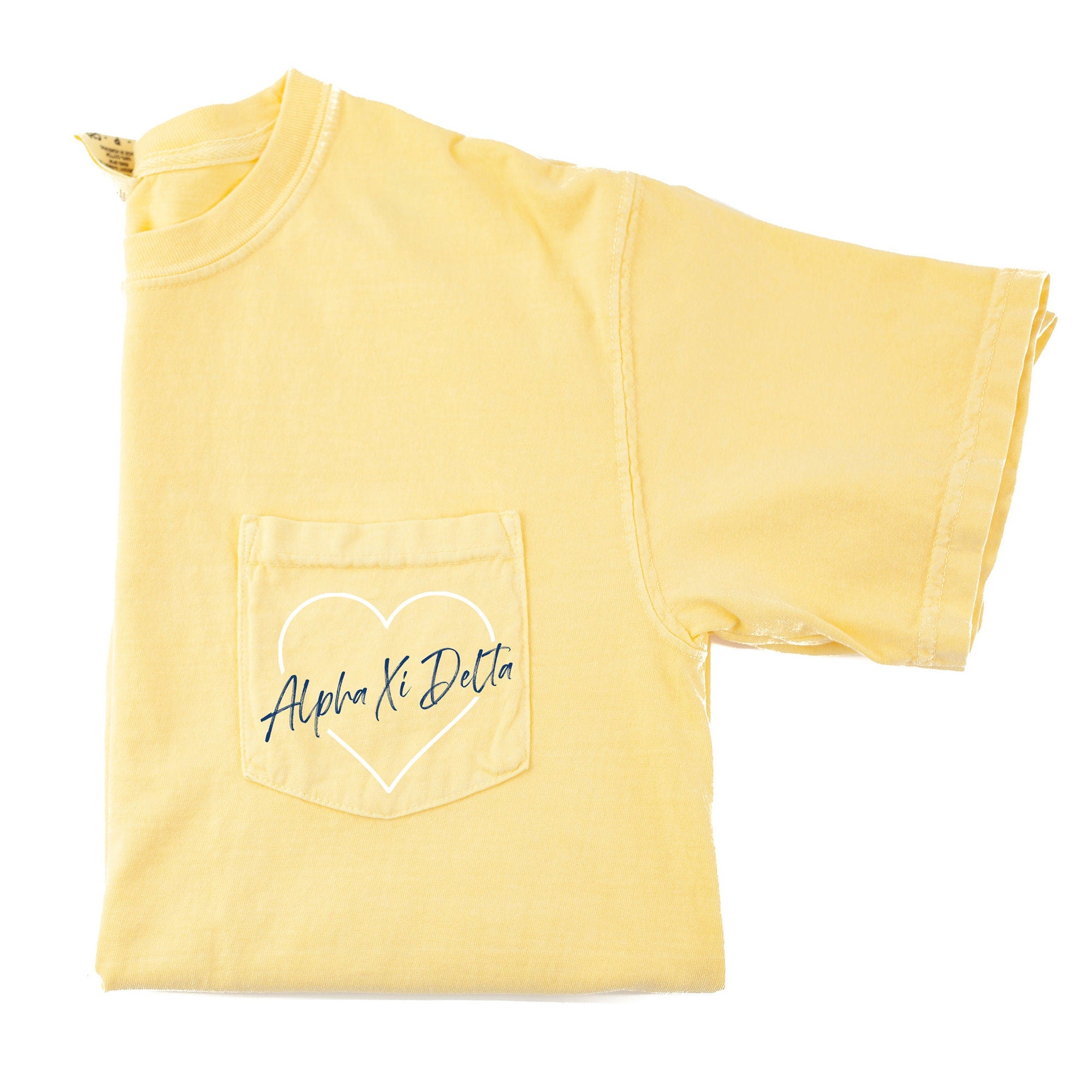 Alpha Xi Delta Heart Pocket T-Shirt - Butter - Go Greek Chic