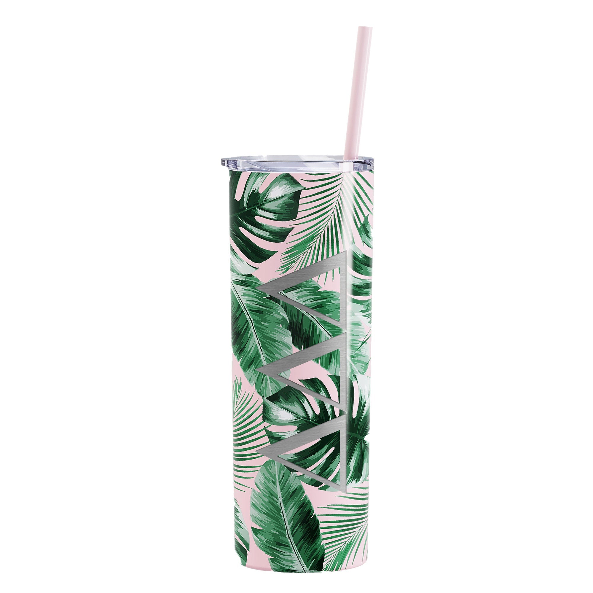 Delta Delta Delta - Tropical Printed Skinny Tumbler with Straw - Laser Engraved - Go Greek Chic