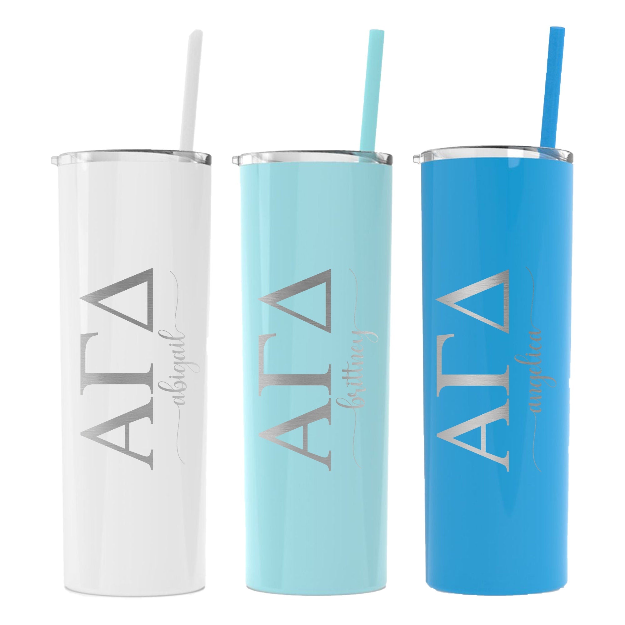 Alpha Gamma Delta - Personalized Skinny Tumbler with Straw