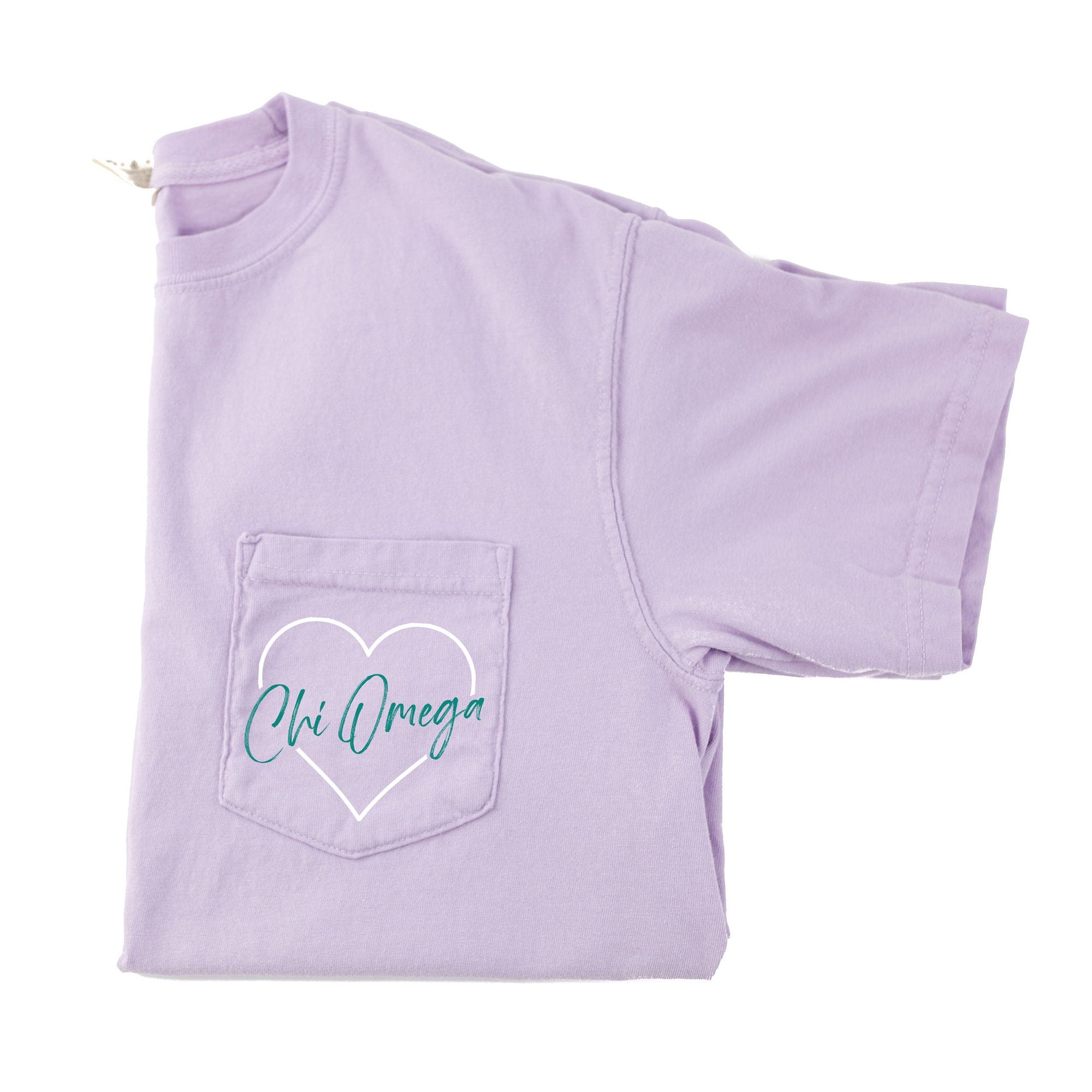 Chi Omega Heart Pocket T-Shirt - Orchid - Go Greek Chic