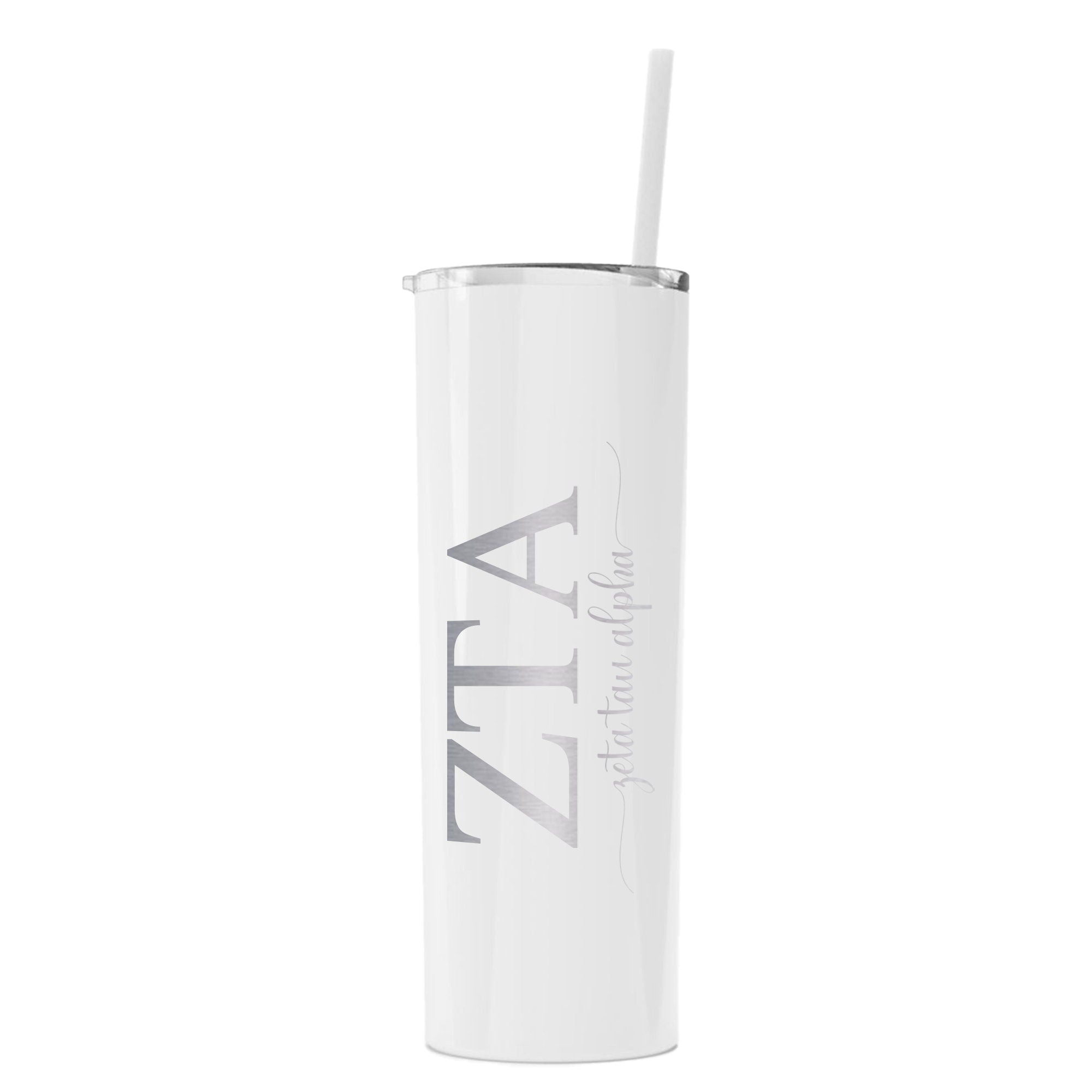 Zeta Tau Alpha Script Skinny Tumbler with Straw - Go Greek Chic