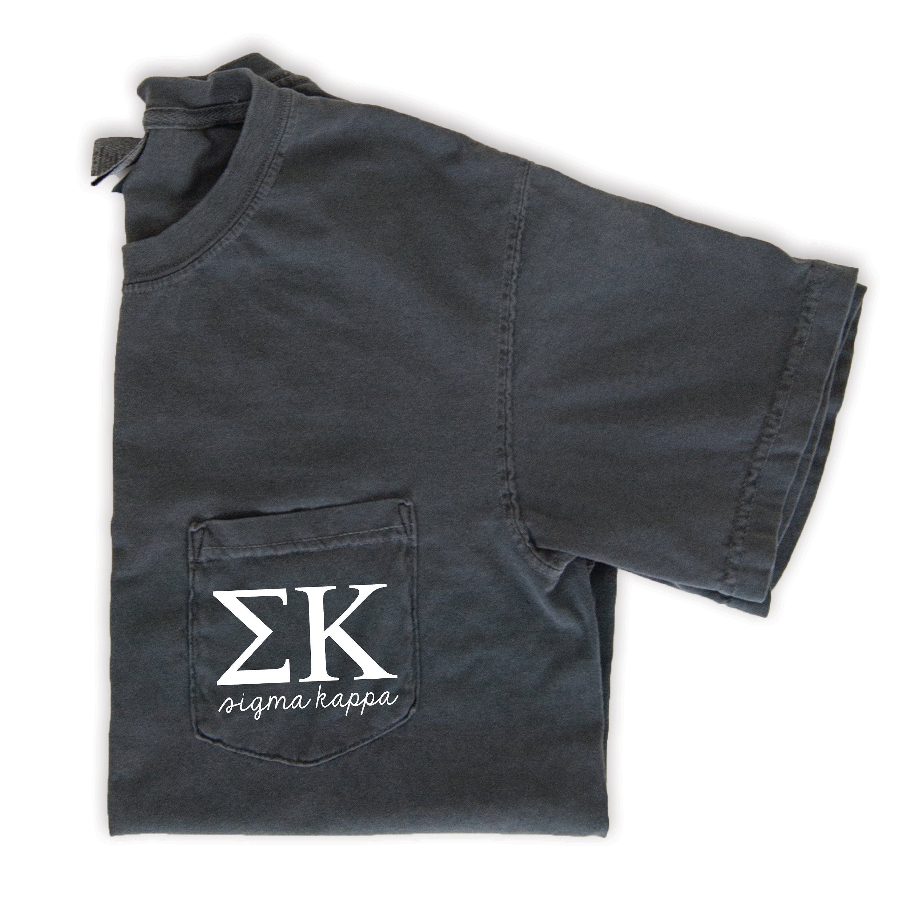 Sigma Kappa Script Letters Pocket T-Shirt - Grey - Go Greek Chic