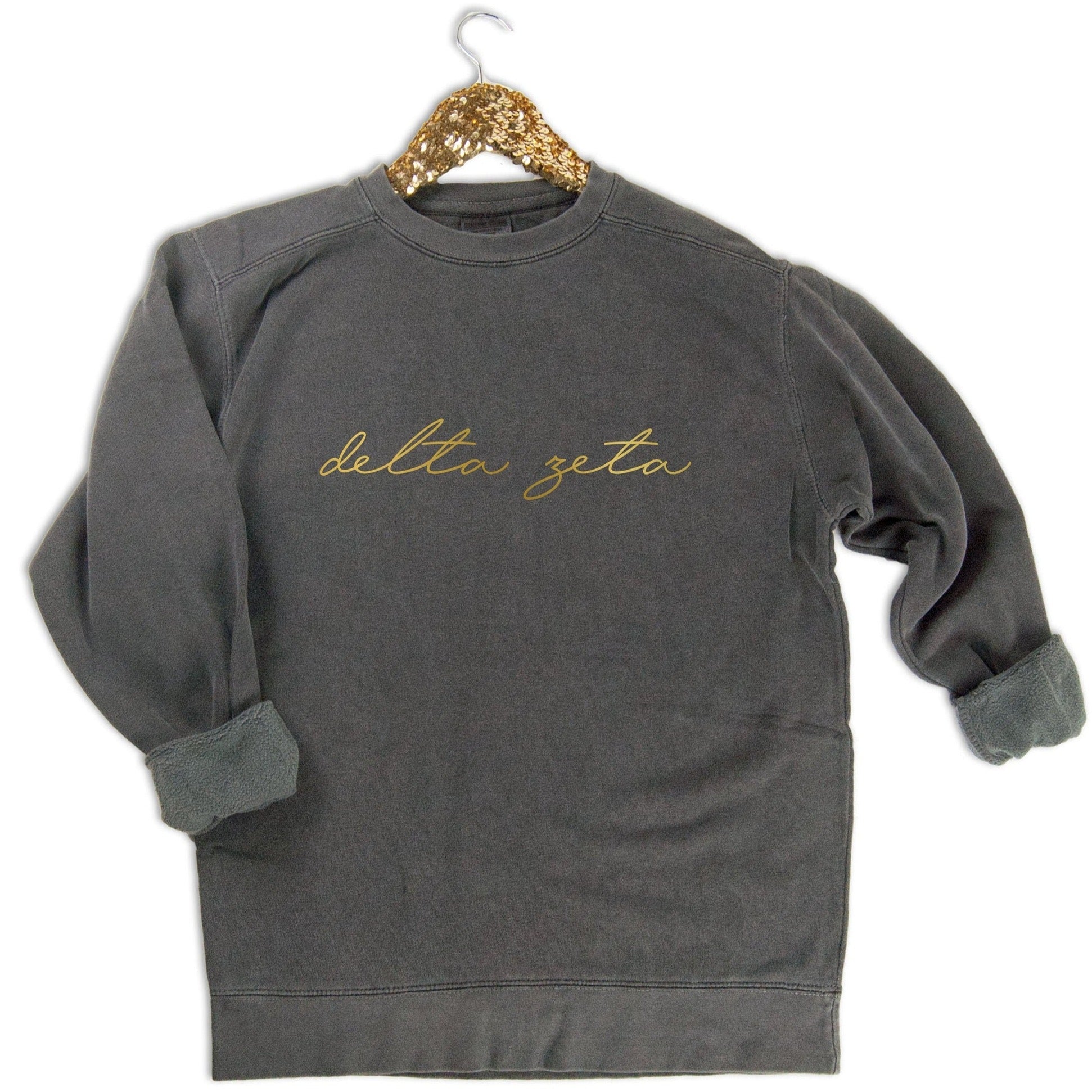 Delta Zeta Gold Script Letters Sweatshirt - Go Greek Chic
