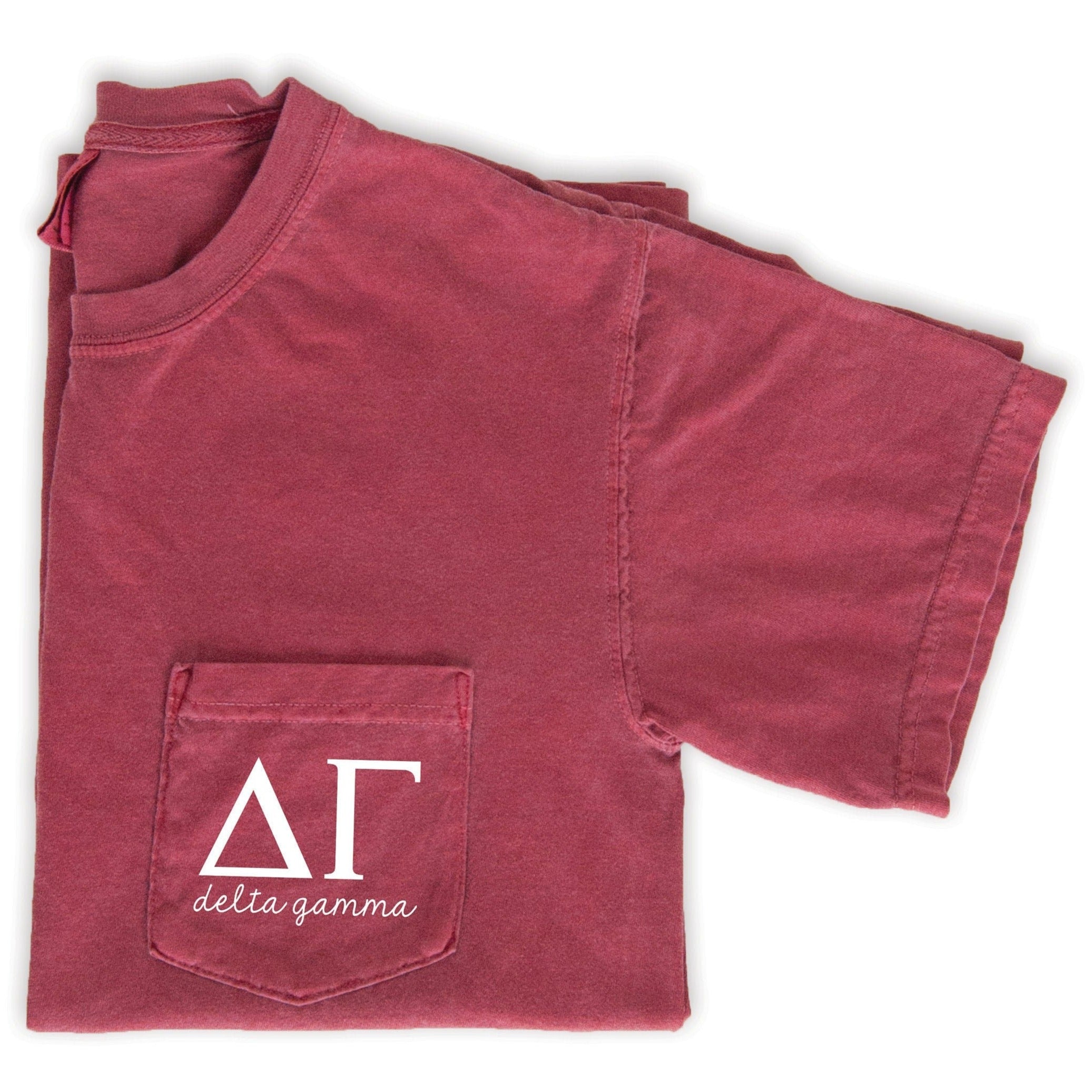 Delta Gamma Script Letters T-Shirt - Crimson - Go Greek Chic