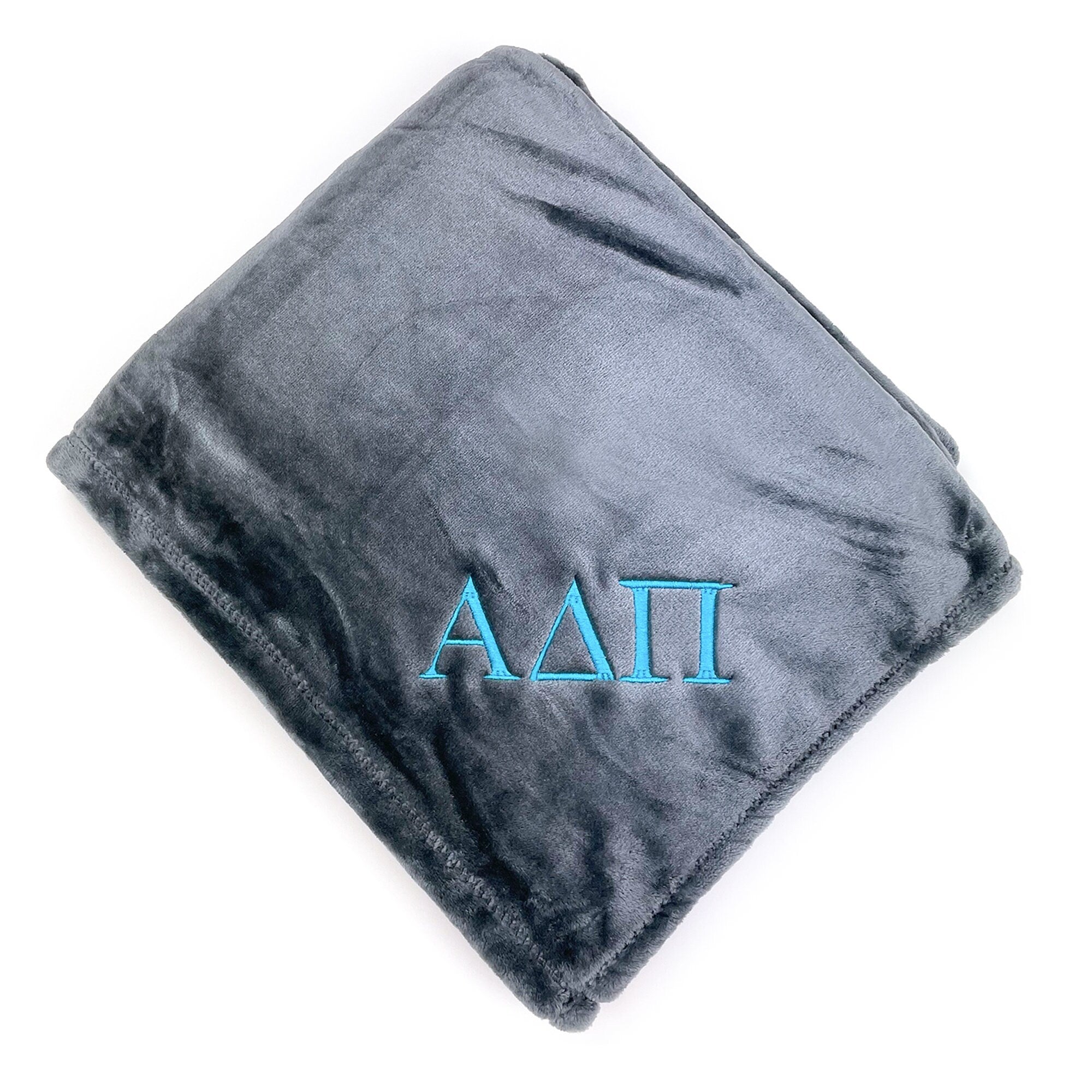 Alpha Delta Pi Plush Throw Blanket - Grey/Aqua - Go Greek Chic