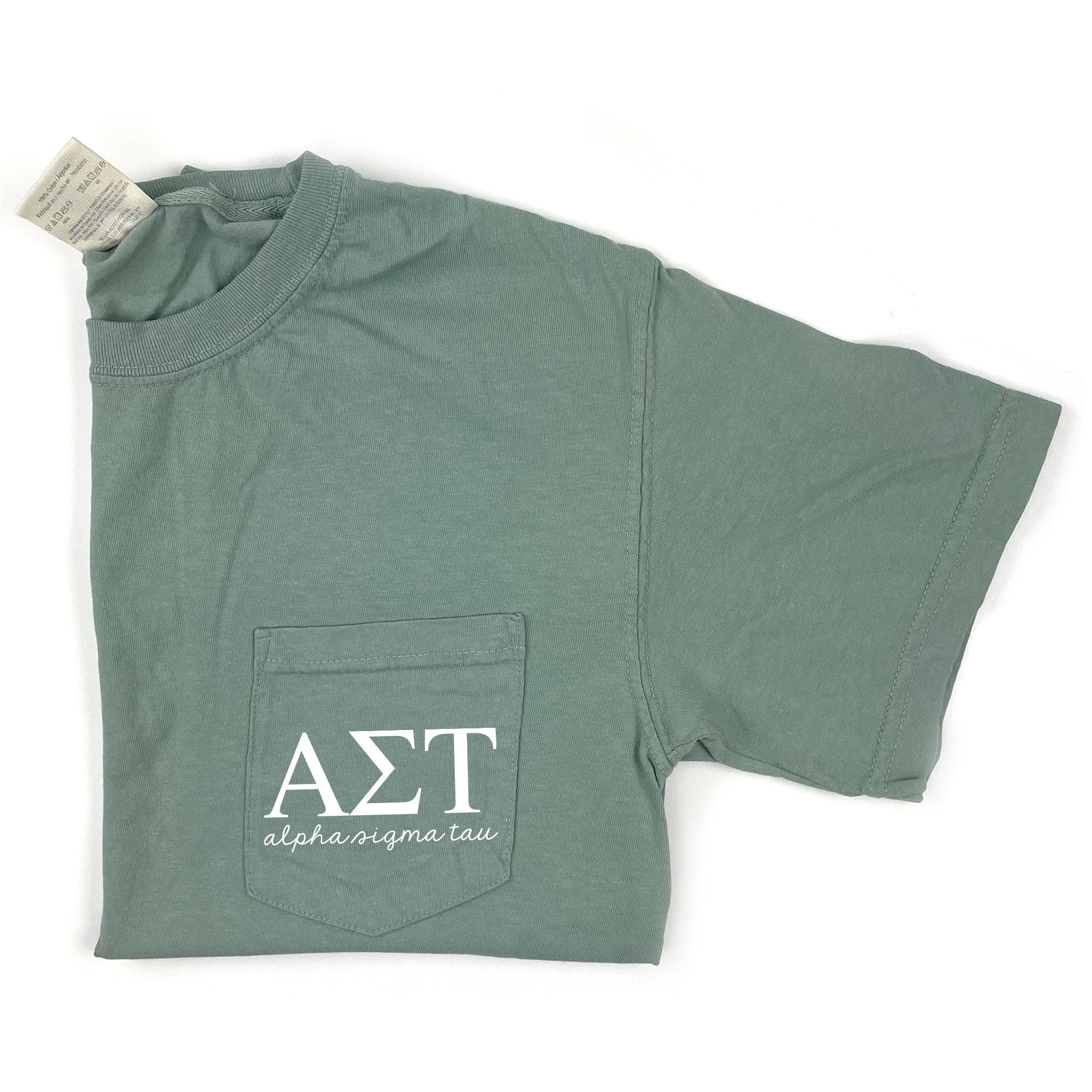 Alpha Sigma Tau White Script T-Shirt - Sage - Go Greek Chic